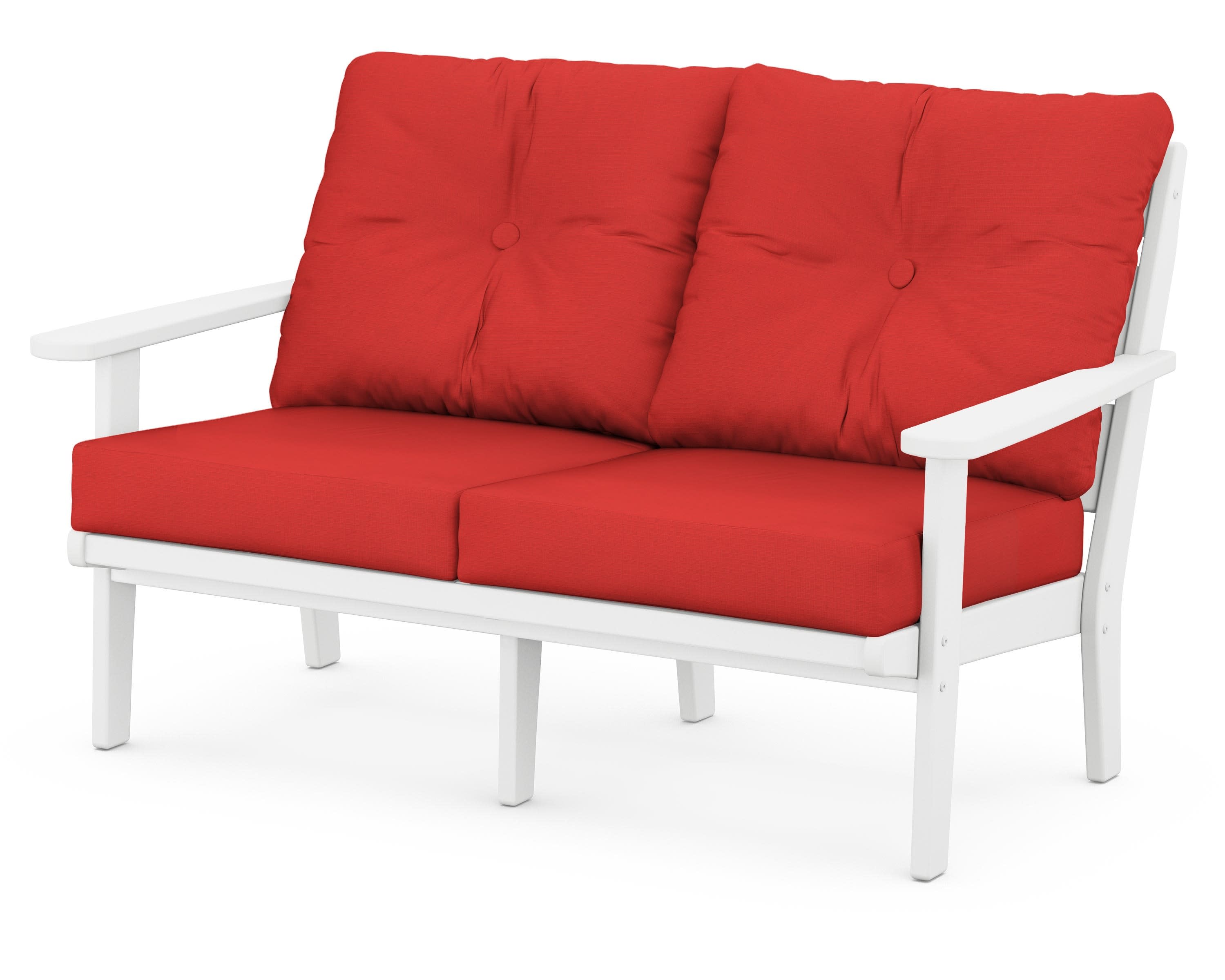 Lakeside Deep Seating Loveseat in White / Crimson Linen