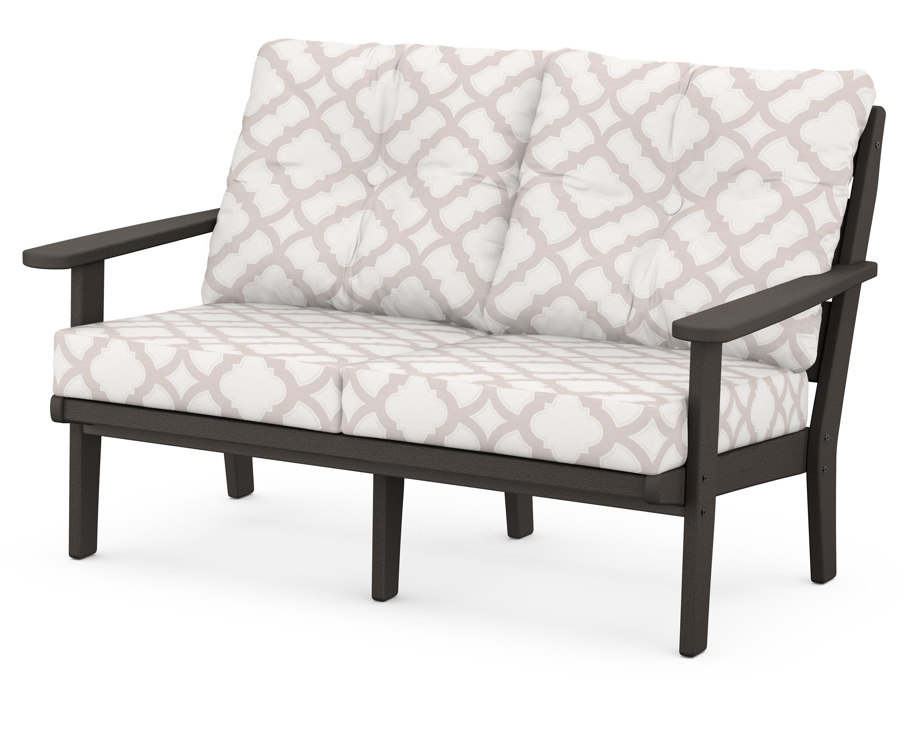 Lakeside Deep Seating Loveseat in Vintage Coffee / Trellis Dune Burlap