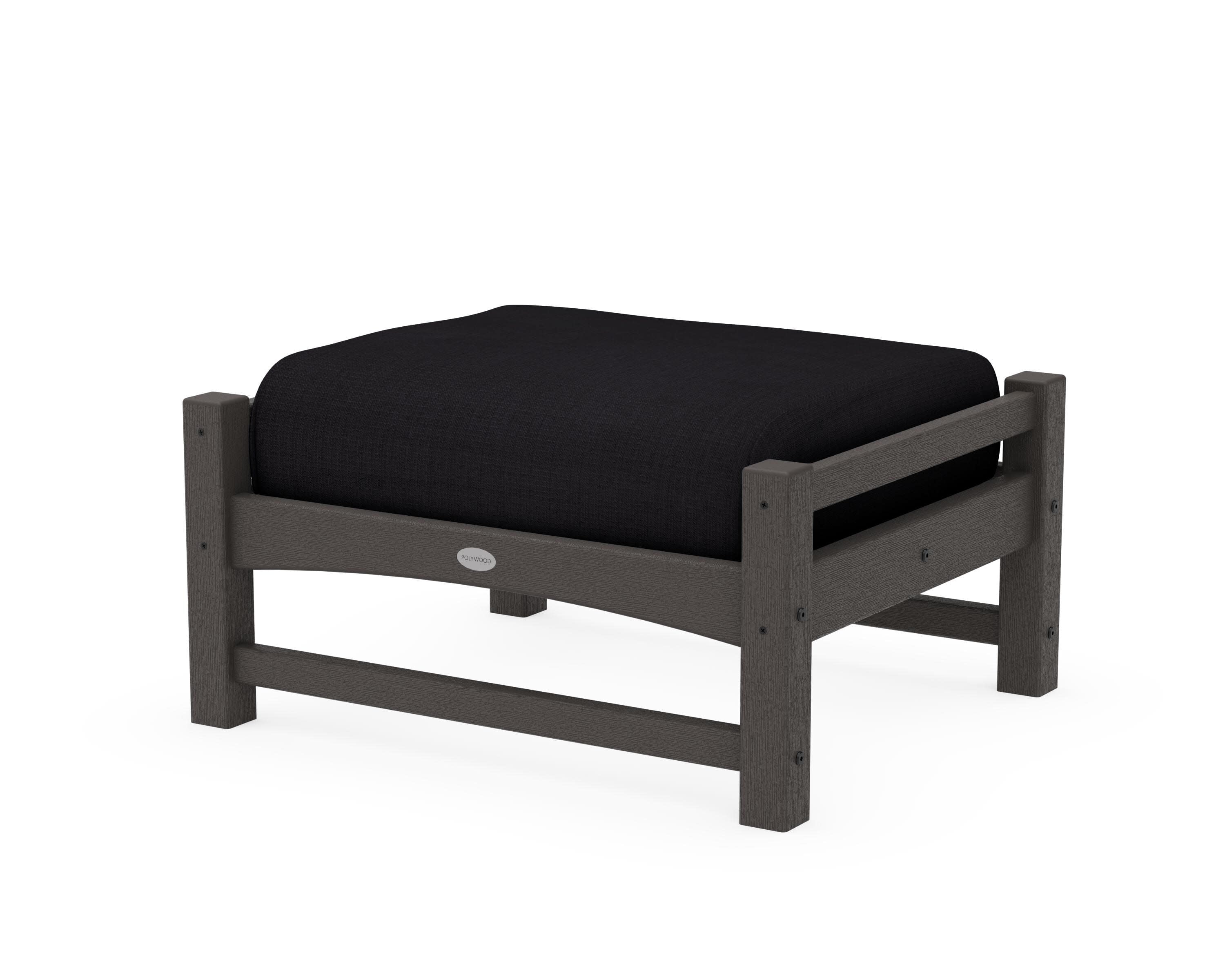 Club Ottoman in Vintage Coffee / Midnight Linen