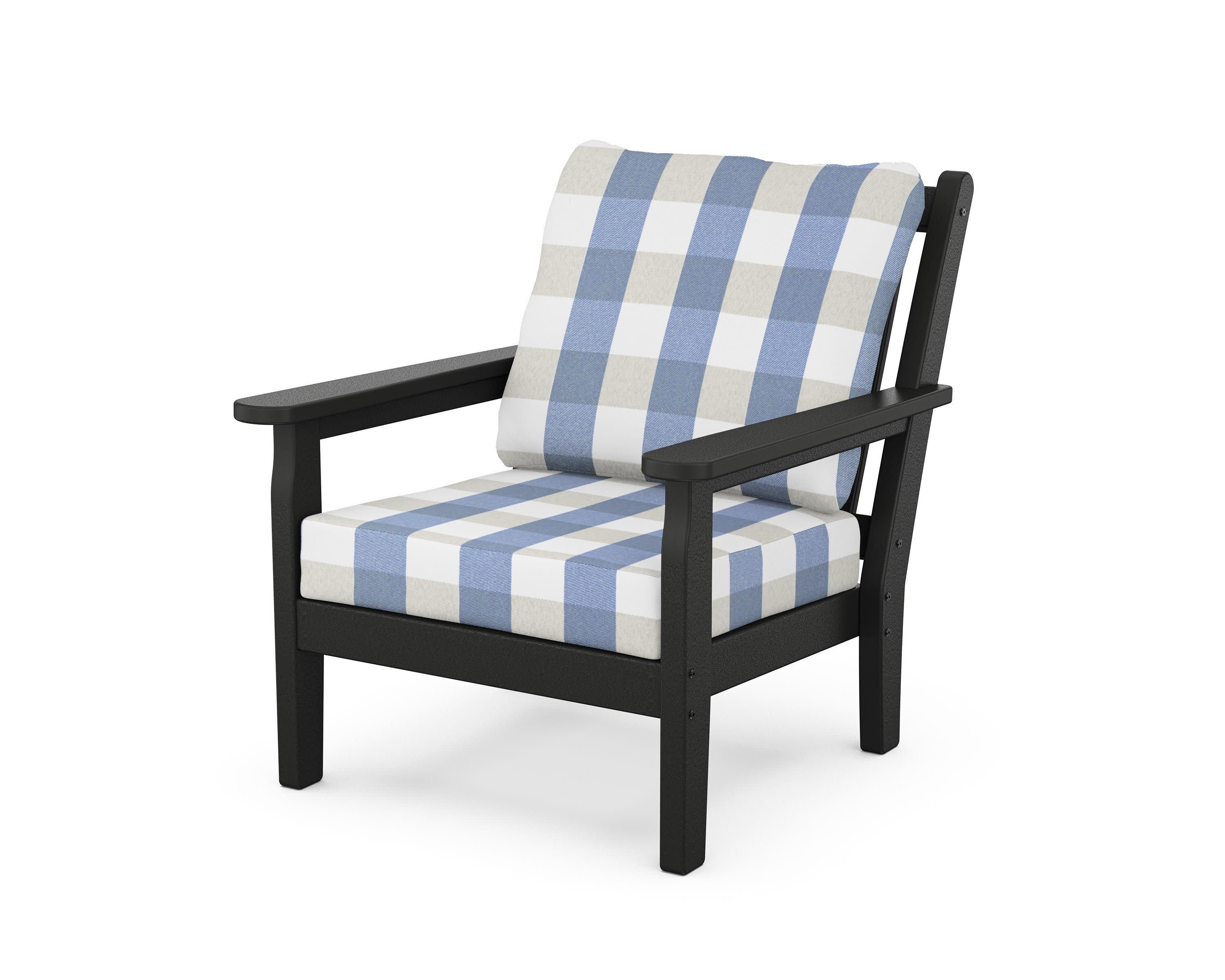 Chippendale Deep Seating Chair in Black / Buffalo Plaid Sky Blue