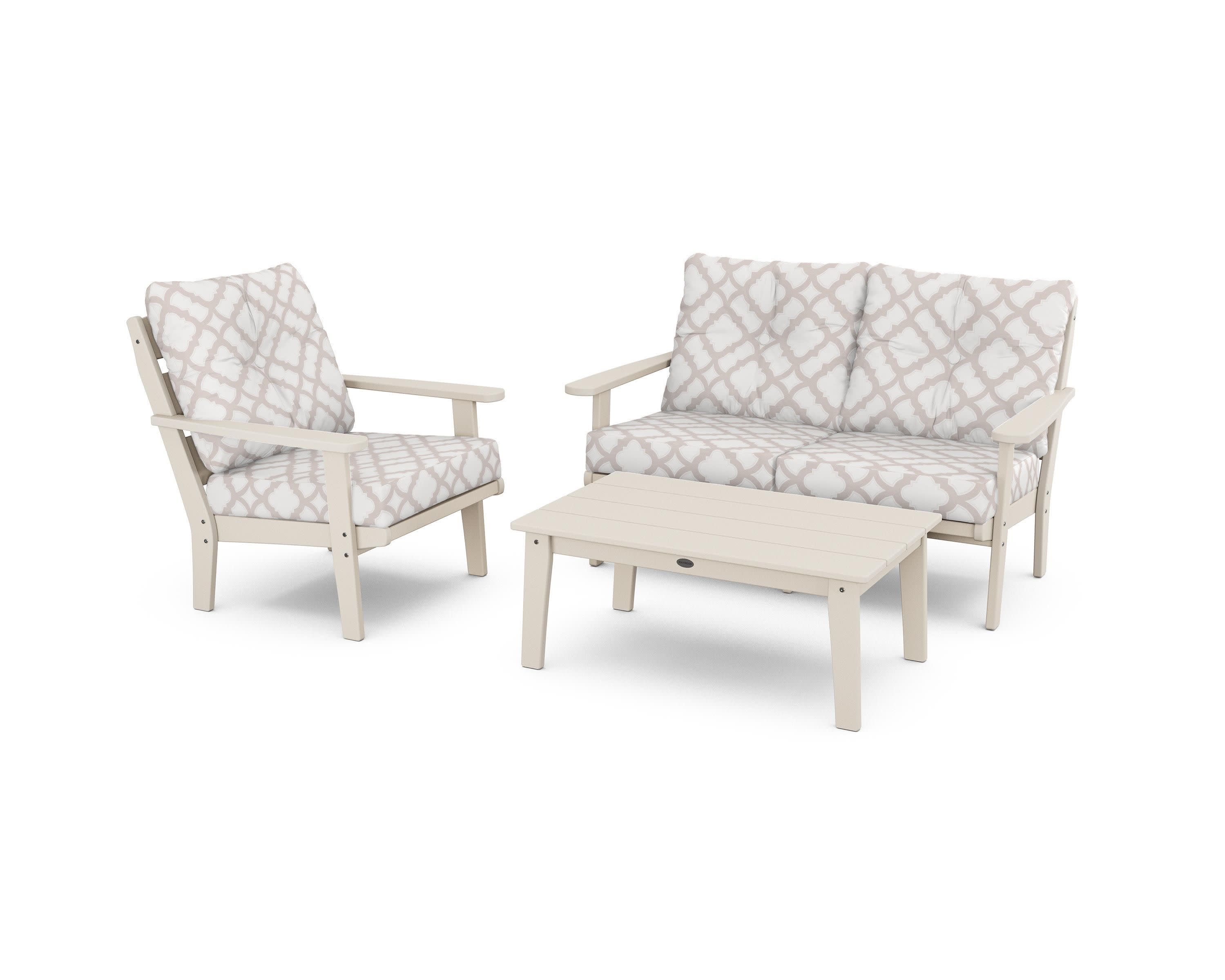 Lakeside 3-Piece Deep Seating Set in Sand / Trellis Dune Burlap