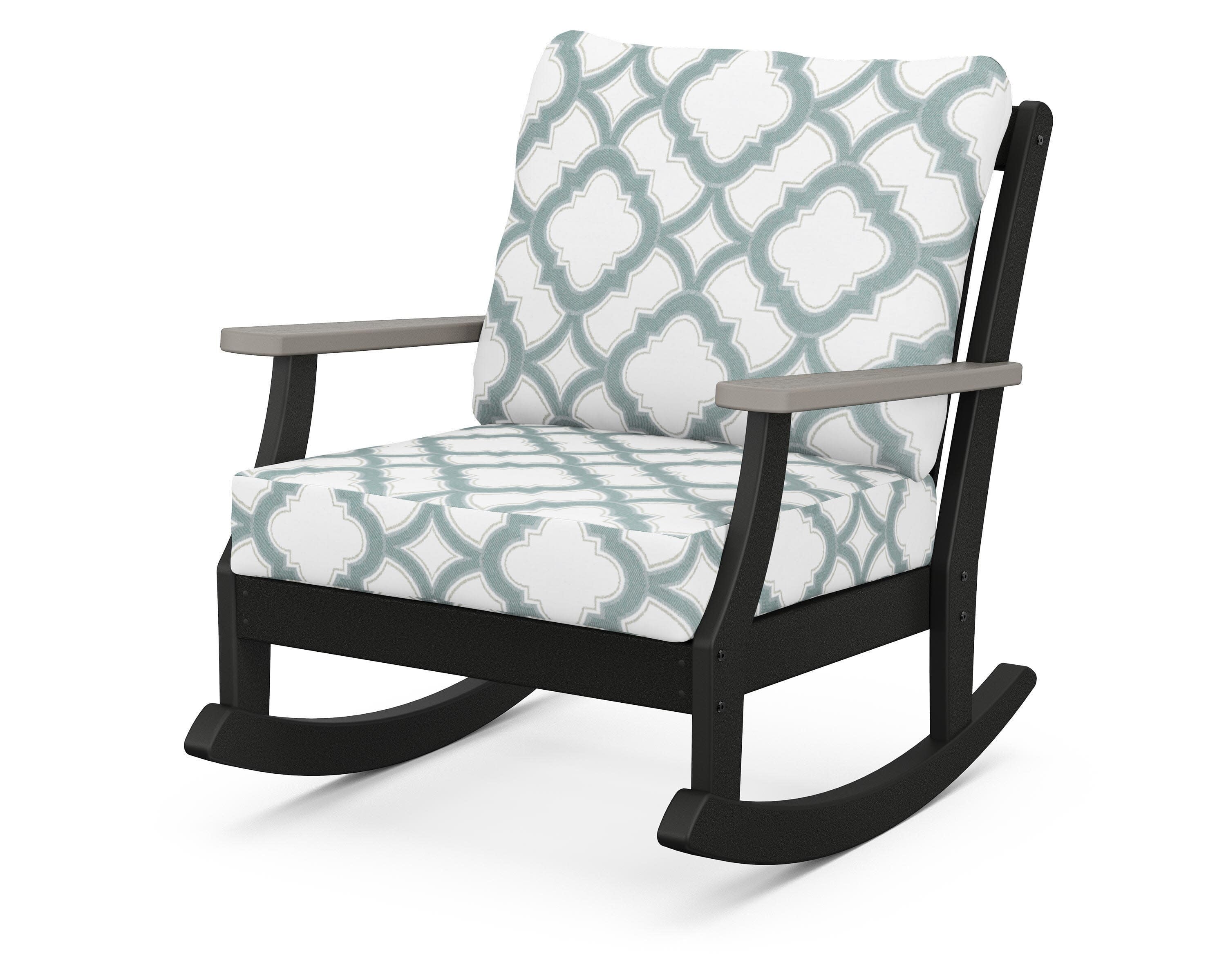 Braxton Deep Seating Rocking Chair in Black / Driftwood / Trellis Glacier Spa