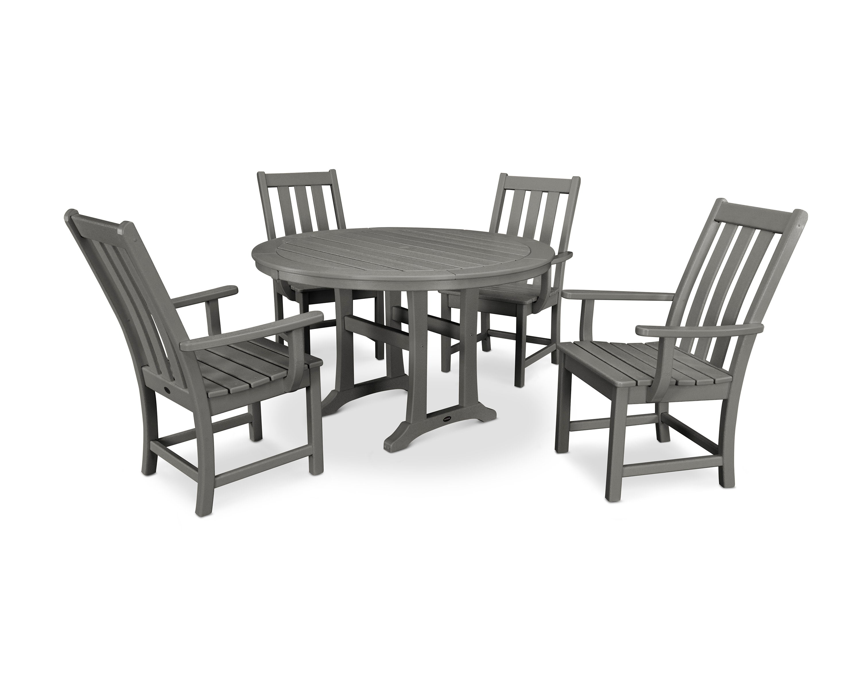 Vineyard 5-Piece Round Dining Set with Trestle Legs in Slate Grey