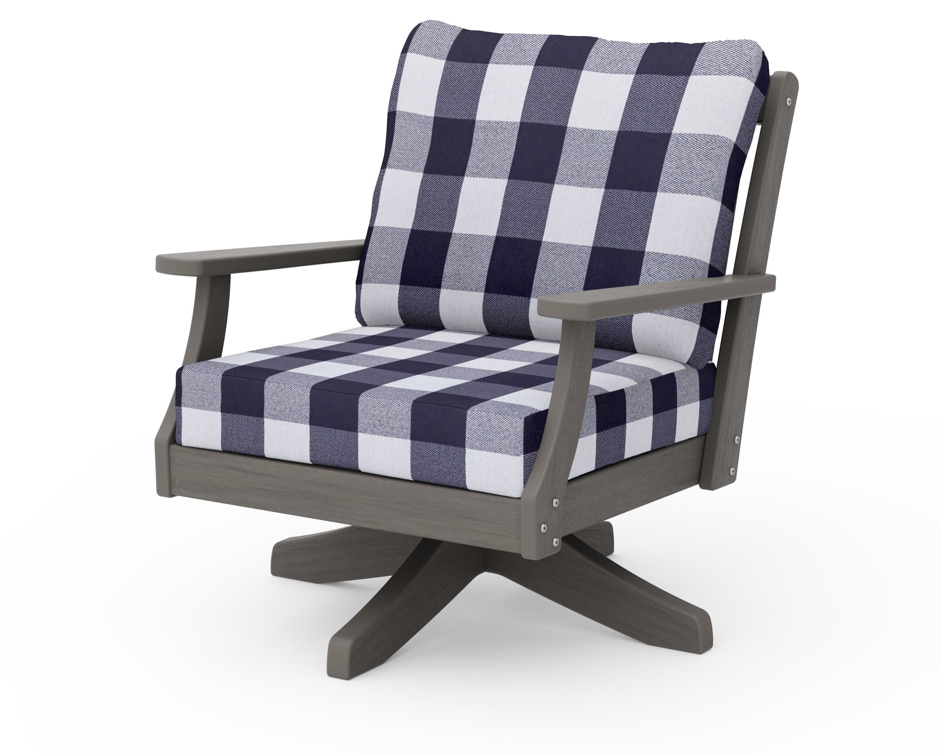 Braxton Deep Seating Swivel Chair in Driftwood / Buffalo Plaid Navy