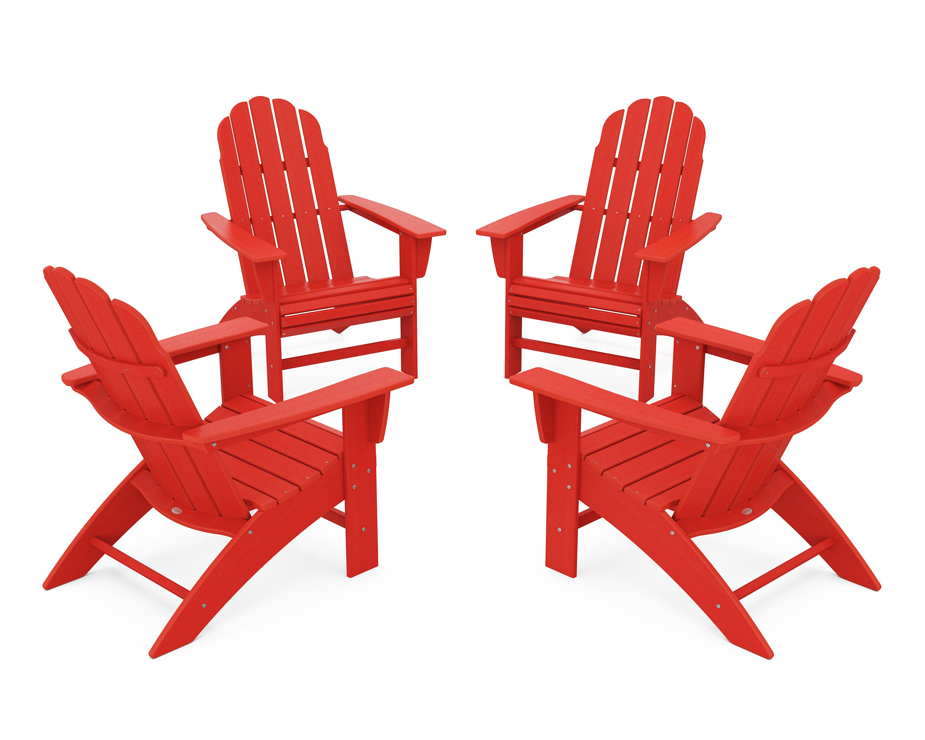 4-Piece Vineyard Curveback Adirondack Chair Conversation Set in Sunset Red