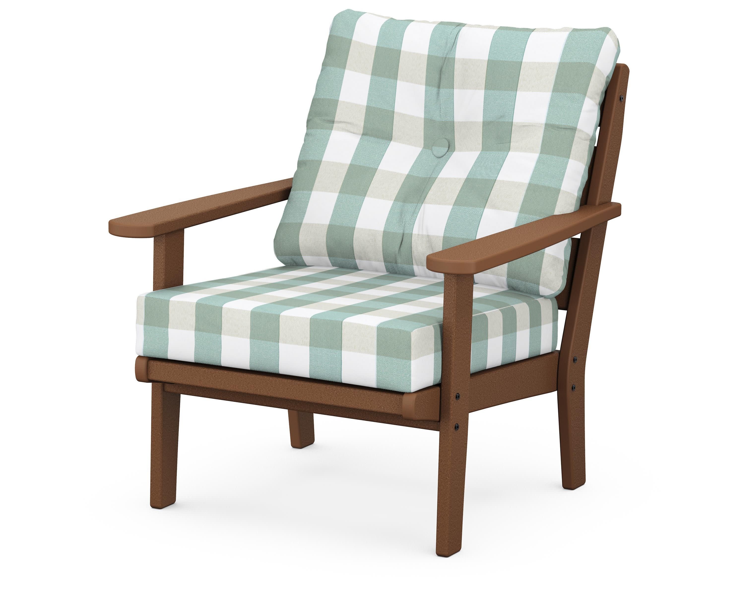 Lakeside Deep Seating Chair in Teak / Buffalo Plaid Glacier Spa