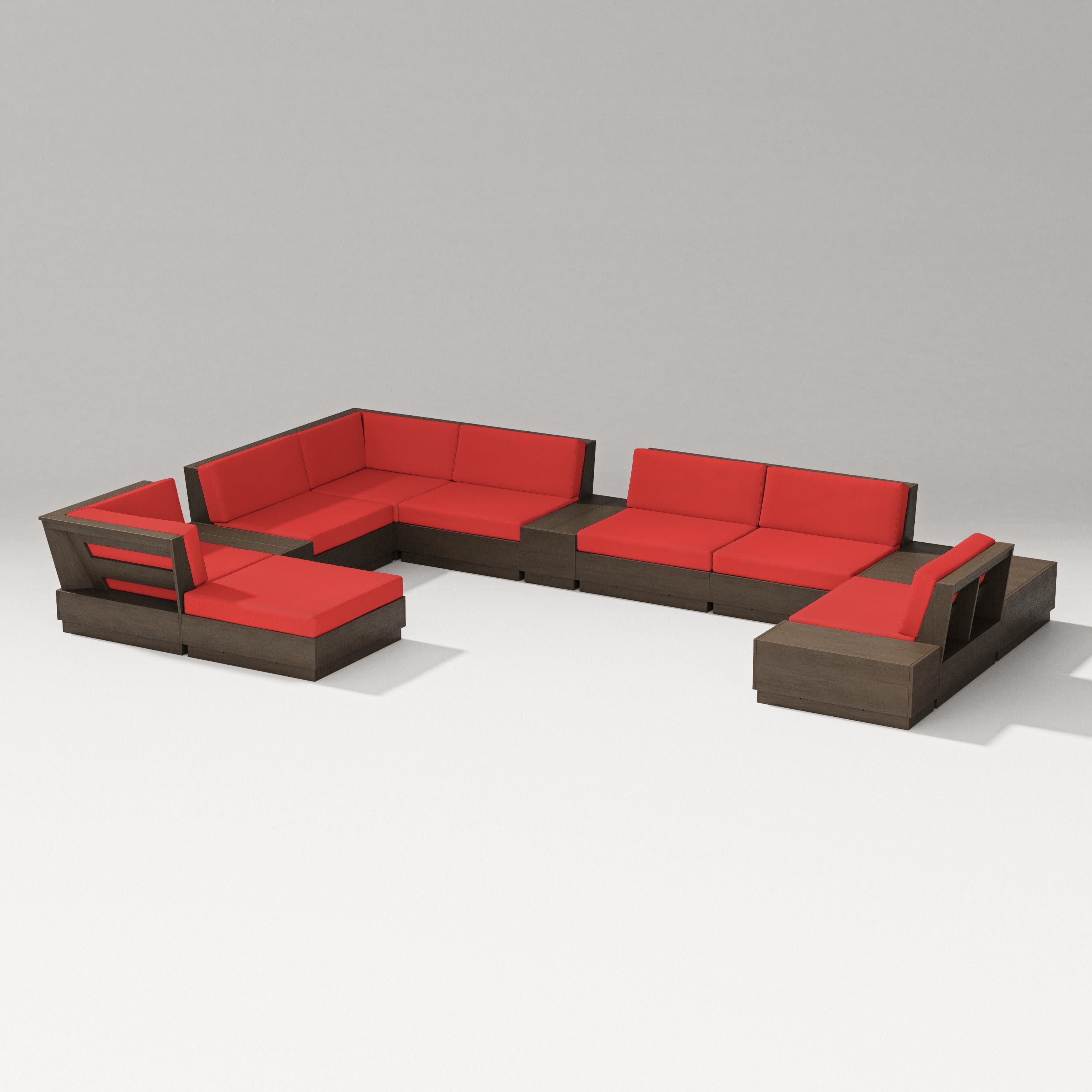 Elevate 12-Piece Conversation Sectional Set in Kona / Crimson Linen