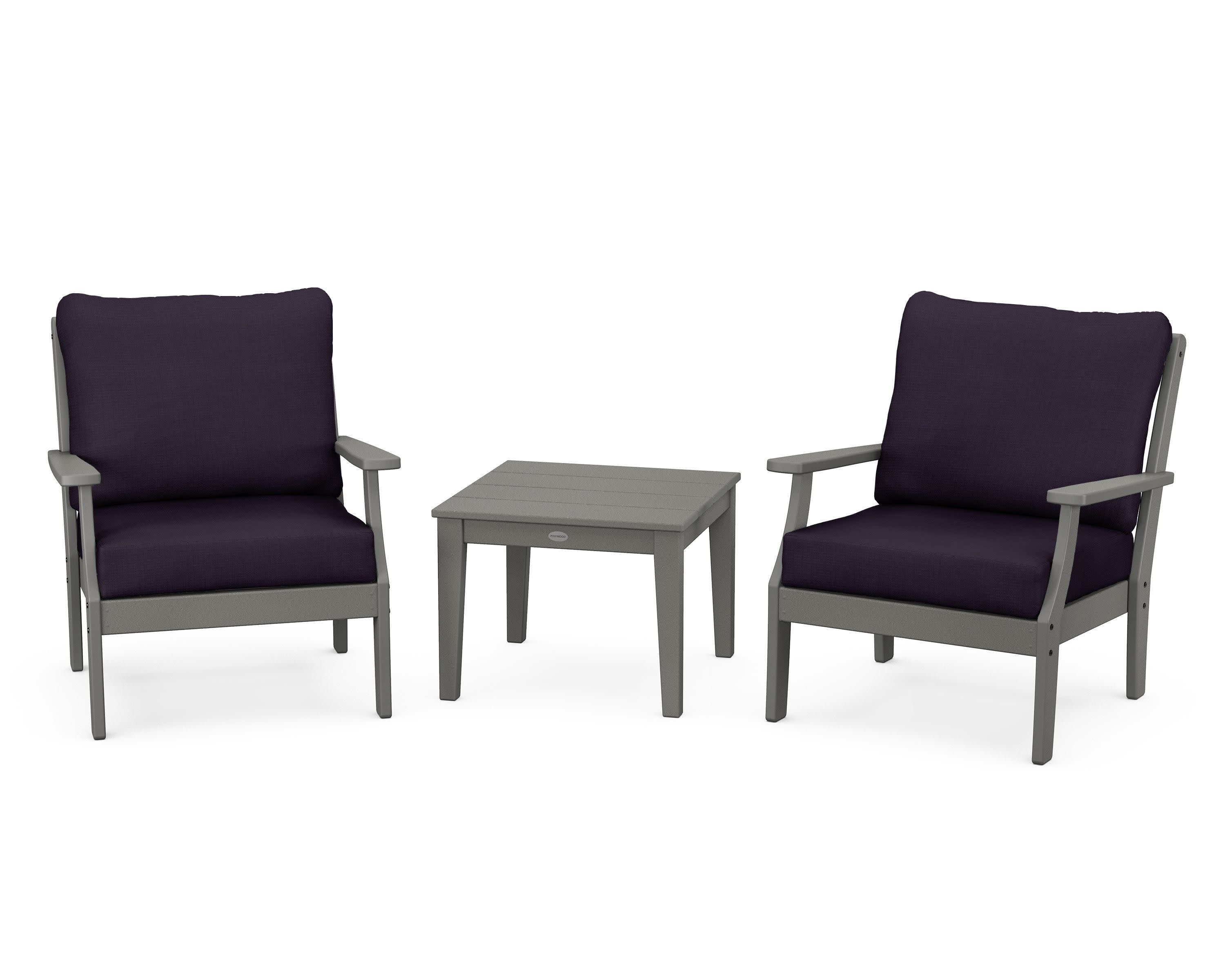 Braxton 3-Piece Deep Seating Set in Slate Grey / Navy Linen