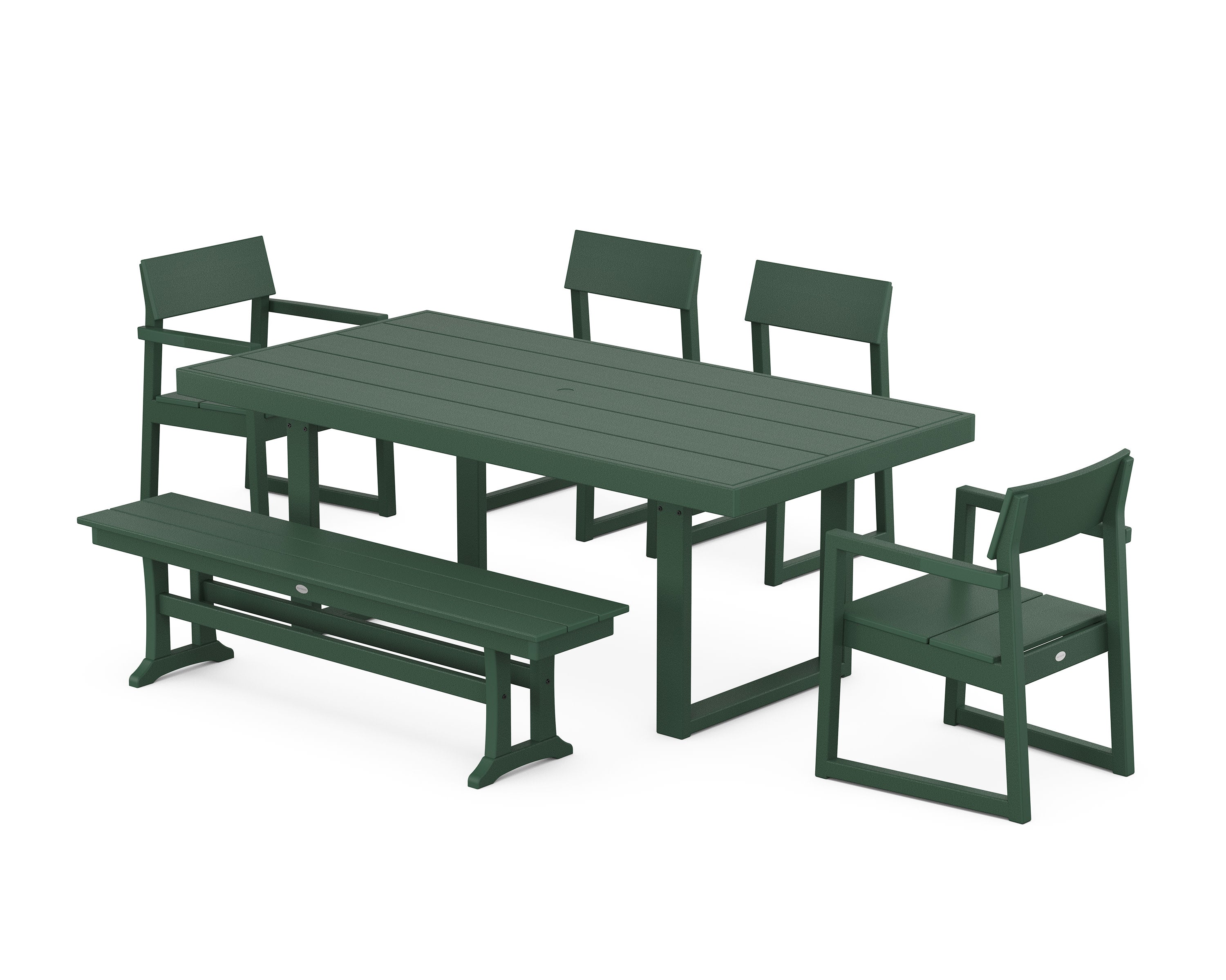 EDGE 6-Piece Dining Set with Bench in Green