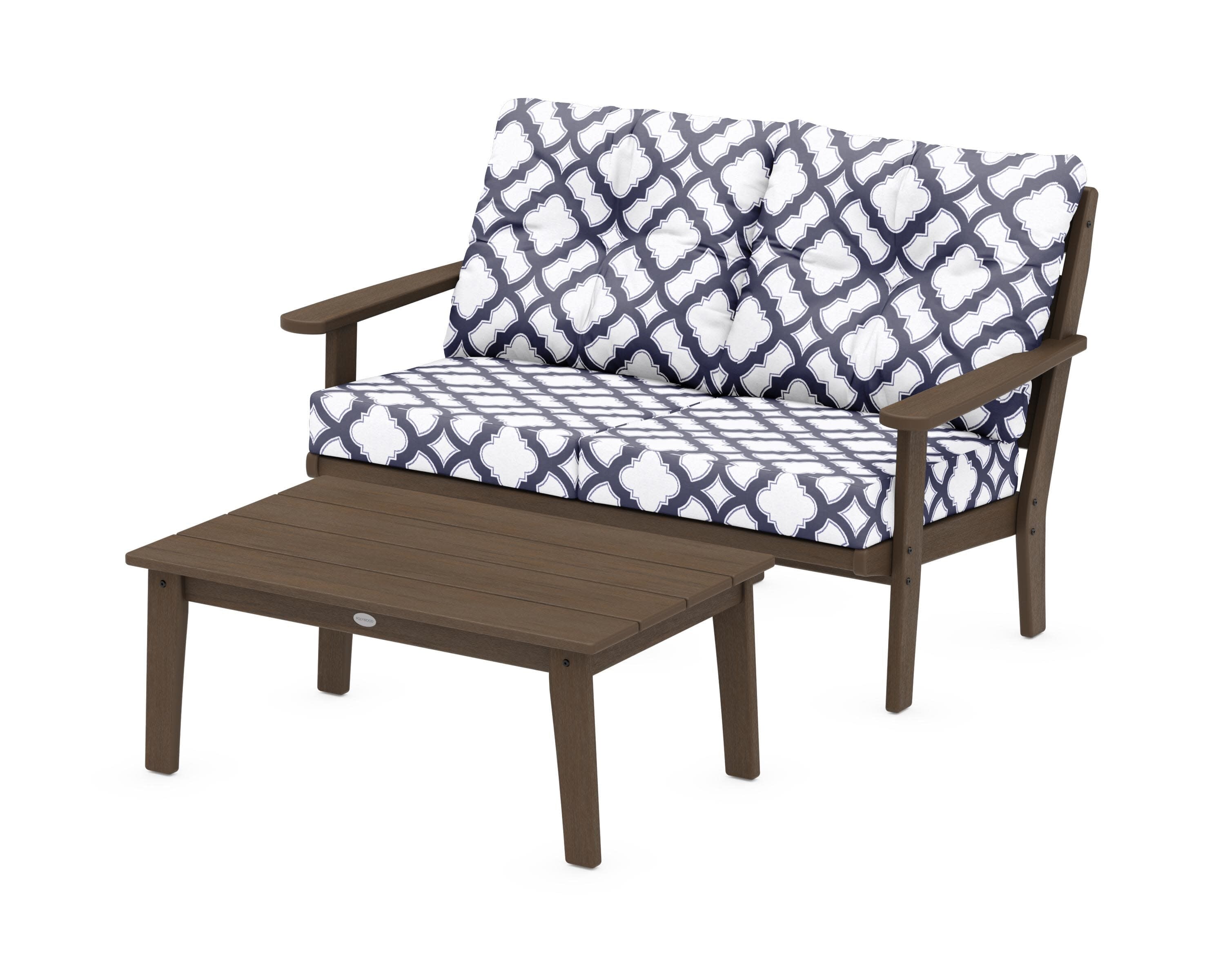 Lakeside 2-Piece Lounge Loveseat Set in Kona / Trellis Navy