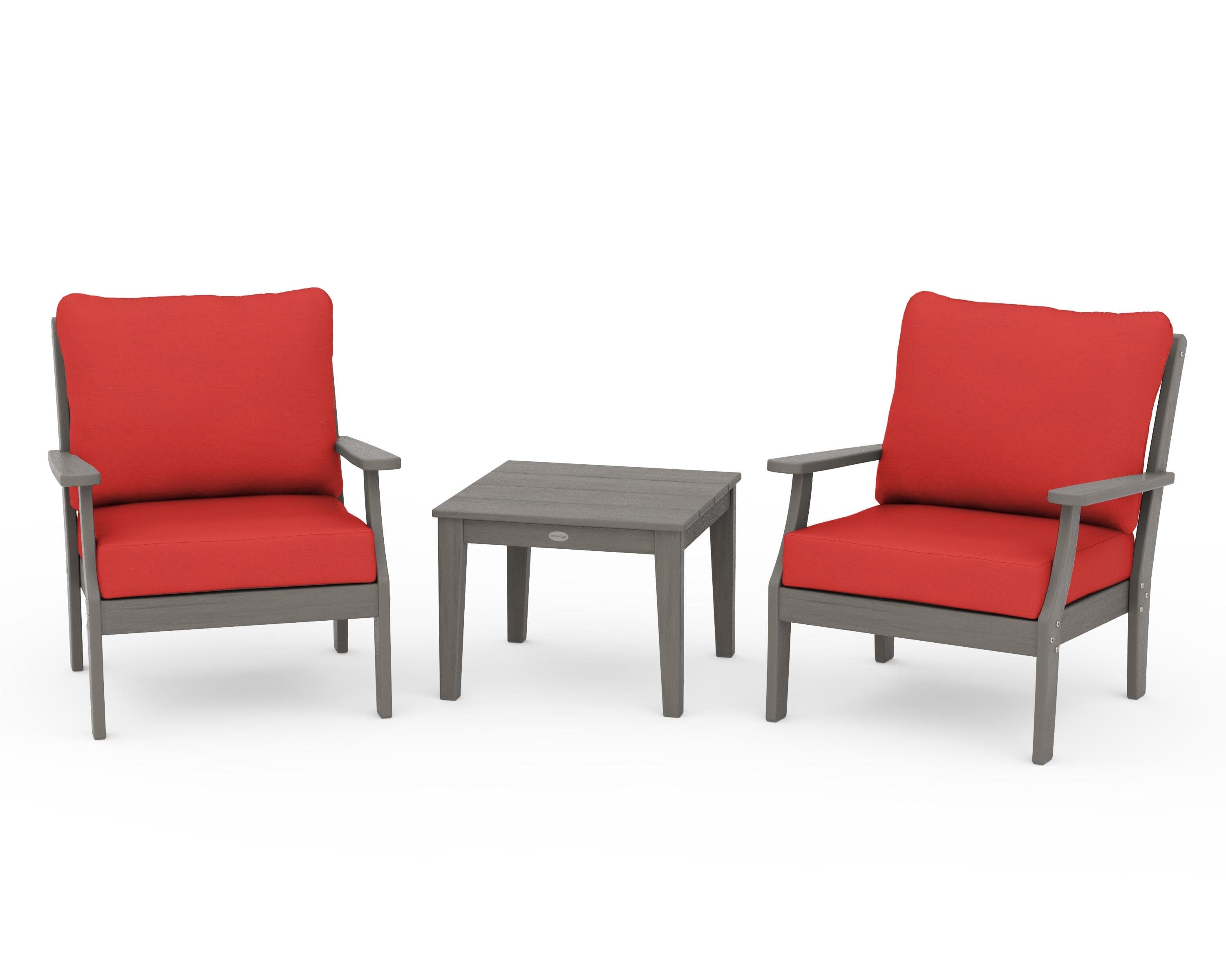 Braxton 3-Piece Deep Seating Set in Driftwood / Crimson Linen
