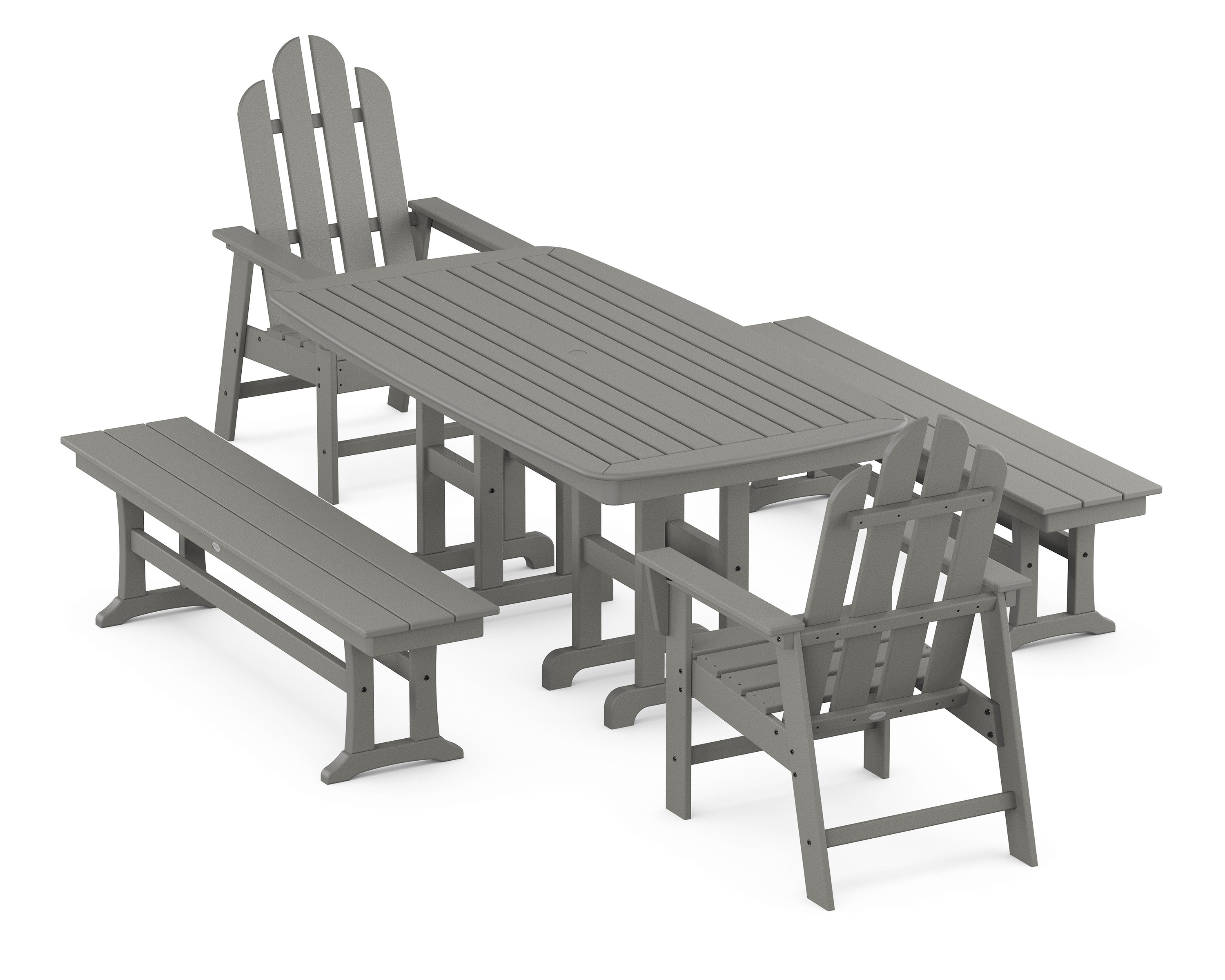 Long Island 5-Piece Dining Set with Benches in Slate Grey