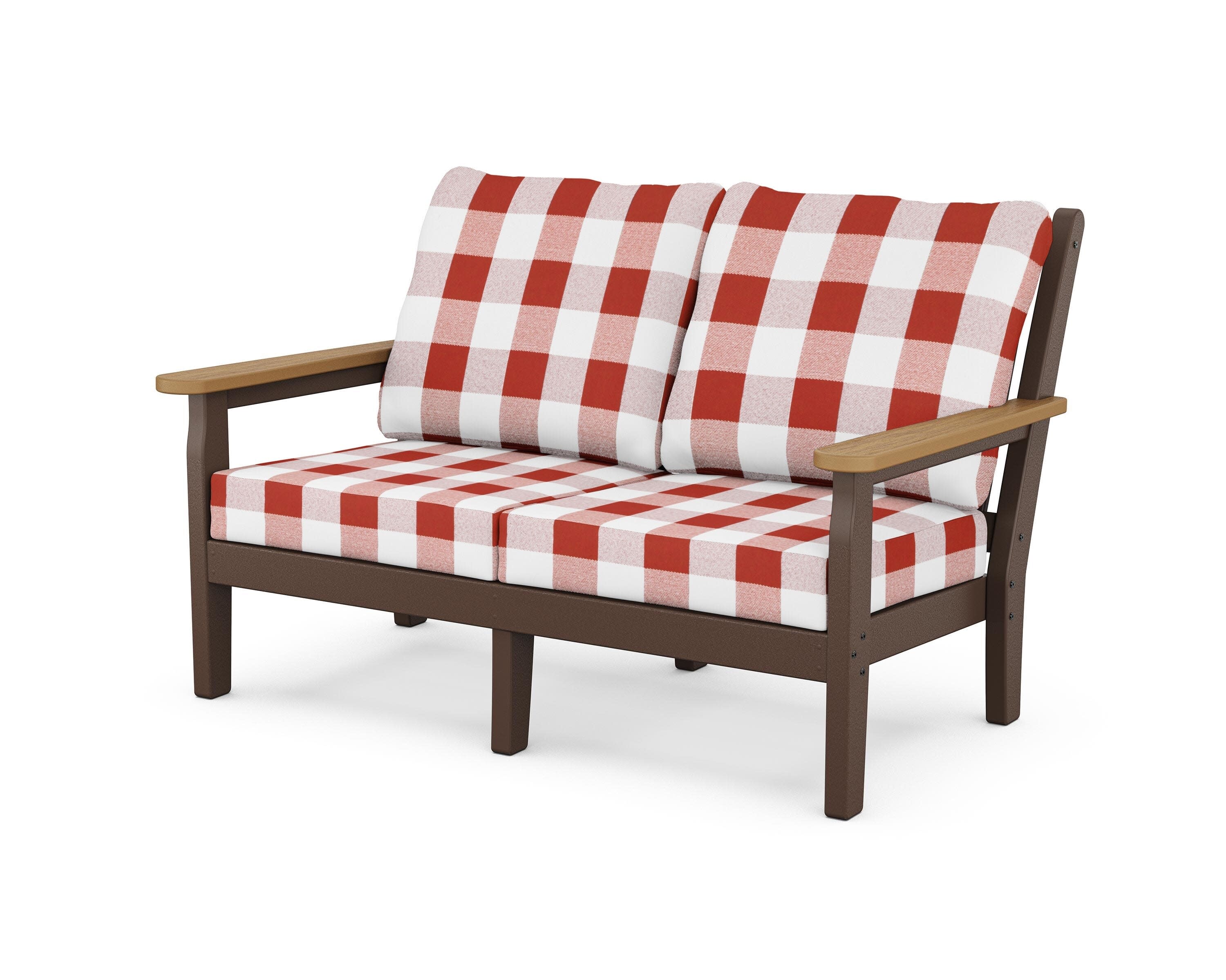 Chippendale Deep Seating Loveseat in Mahogany / Natural / Buffalo Plaid Crimson