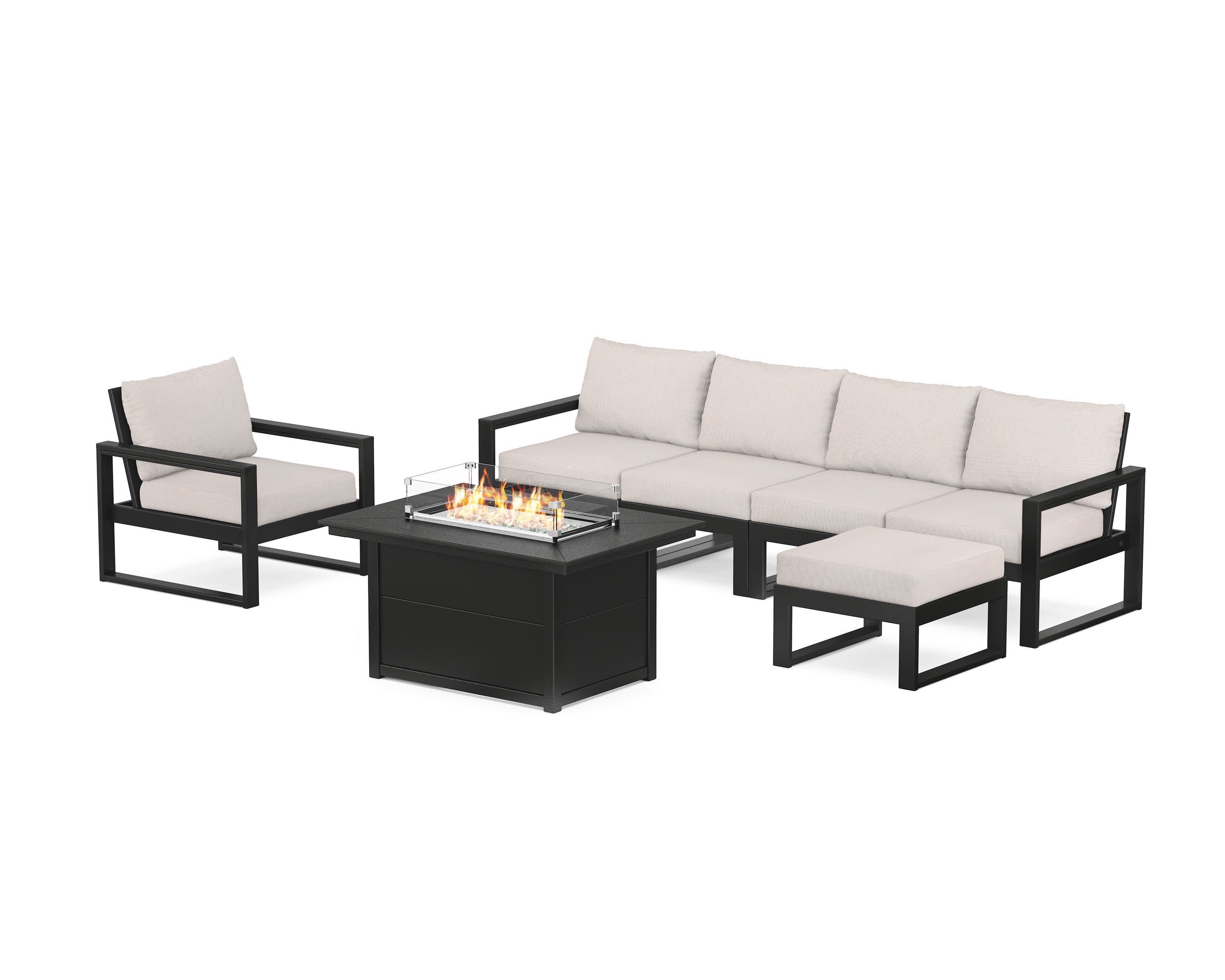 EDGE Sectional Lounge and Fire Pit Set in Black / Dune Burlap