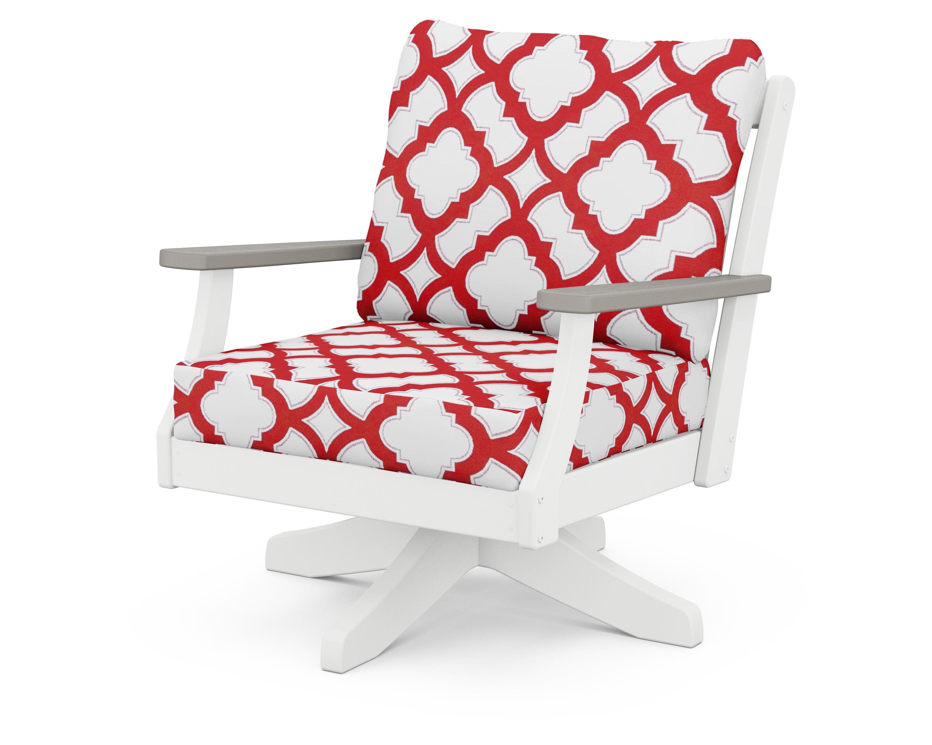 Braxton Deep Seating Swivel Chair in White / Driftwood / Trellis Crimson