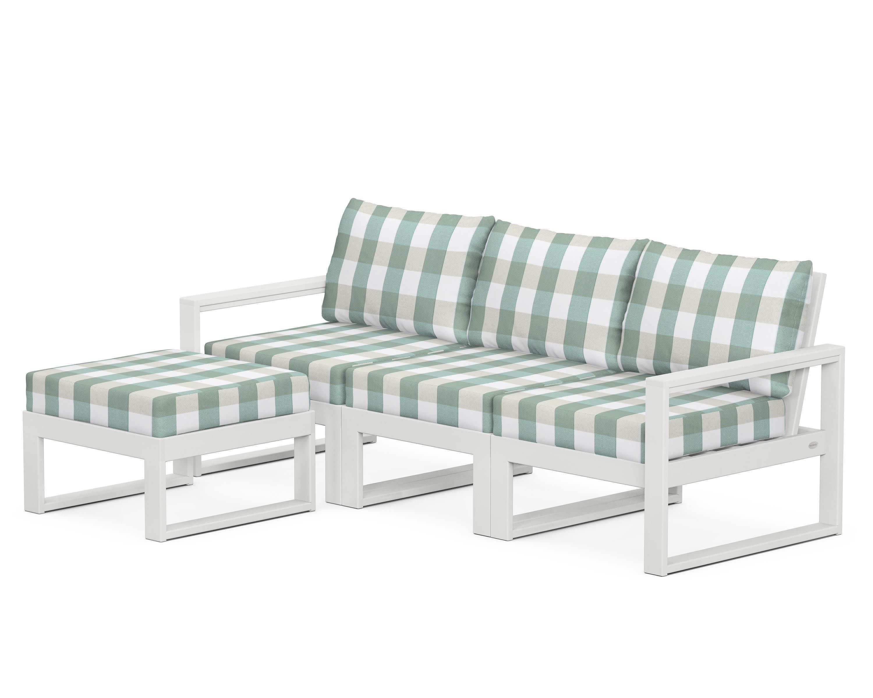 EDGE 4-Piece Modular Deep Seating Set with Ottoman in White / Buffalo Plaid Glacier Spa