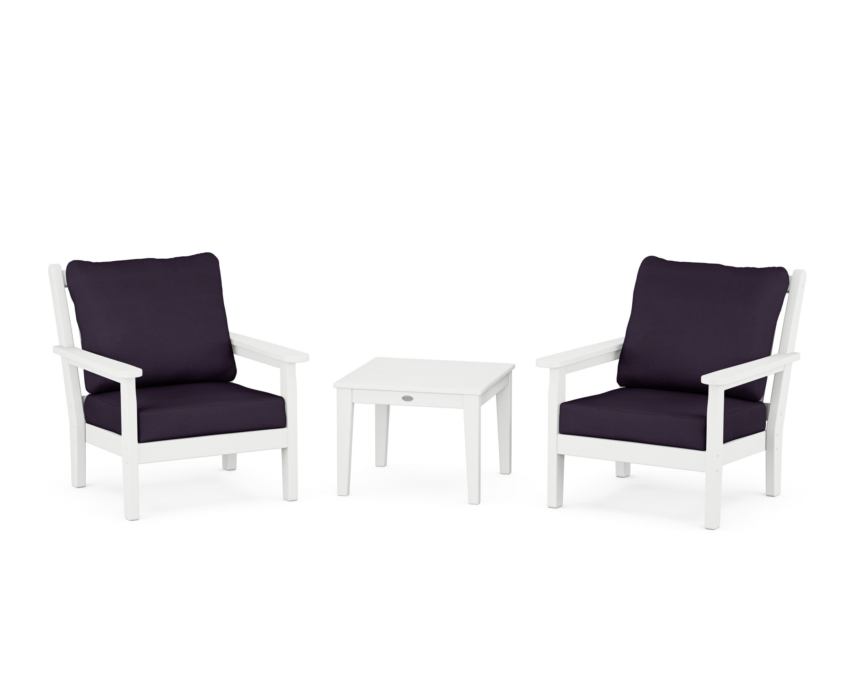 Chippendale 3-Piece Deep Seating Set in White / Navy Linen