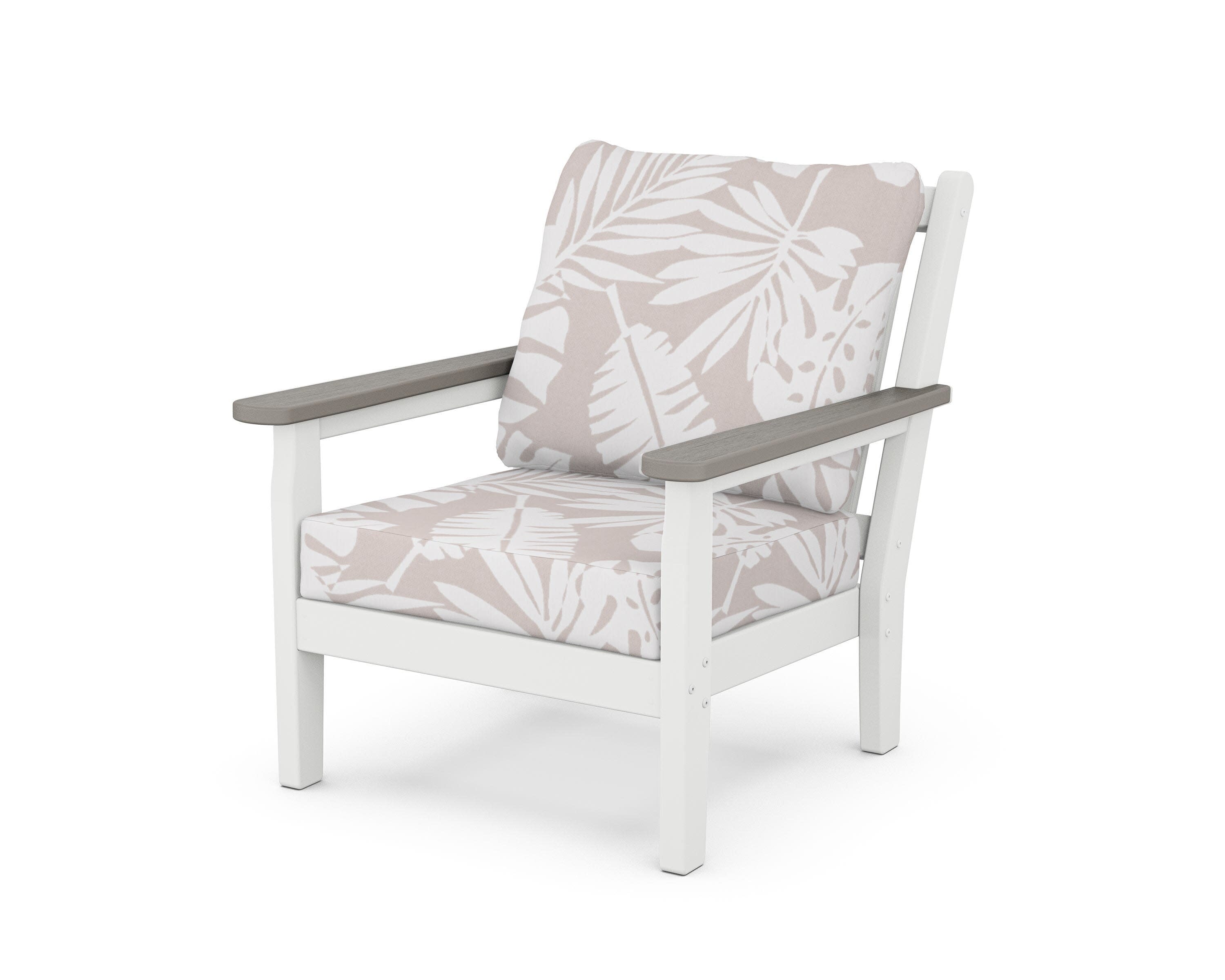 Chippendale Deep Seating Chair in White / Driftwood / Leaf Dune Burlap