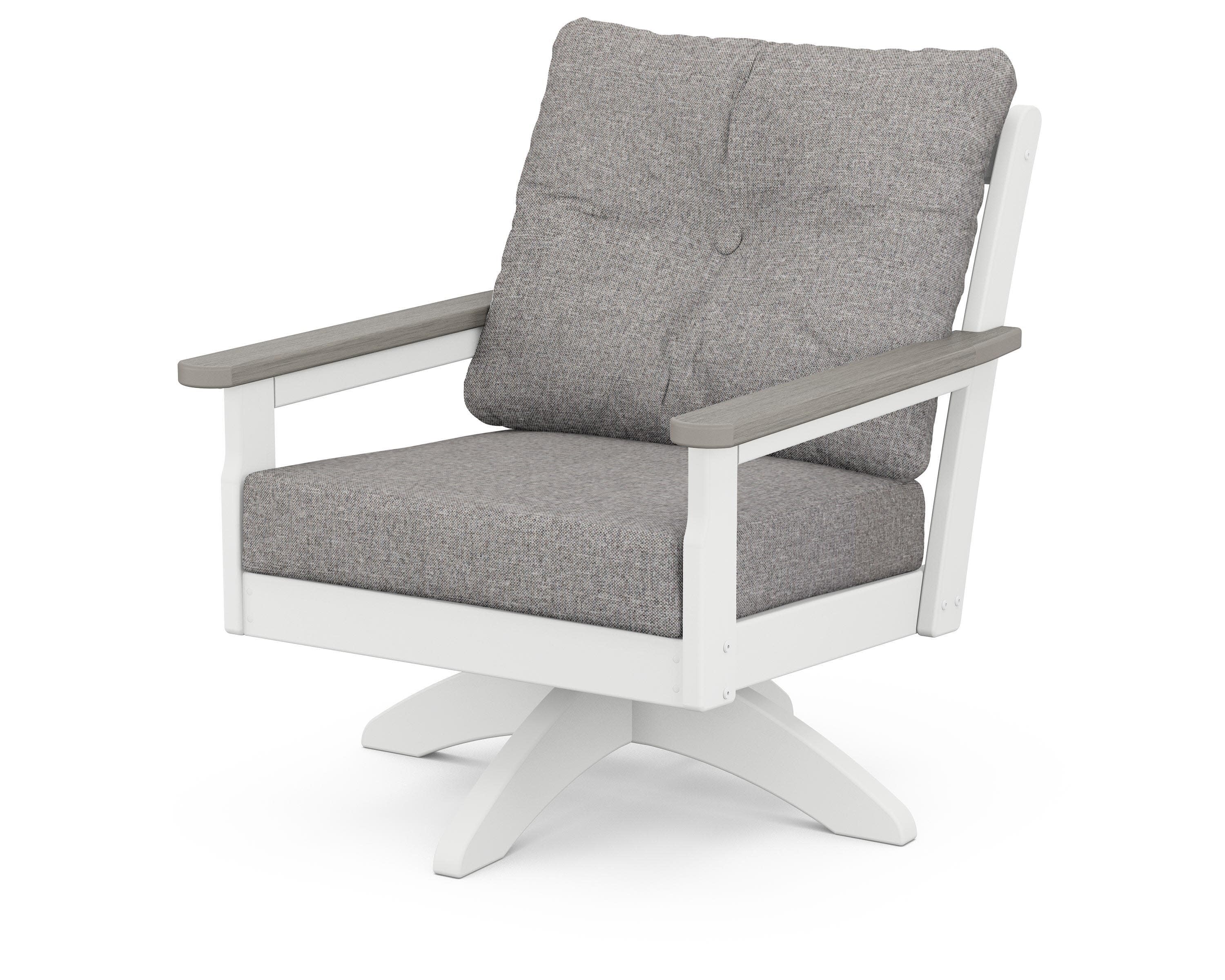 Vineyard Deep Seating Swivel Chair in White / Driftwood / Grey Mist