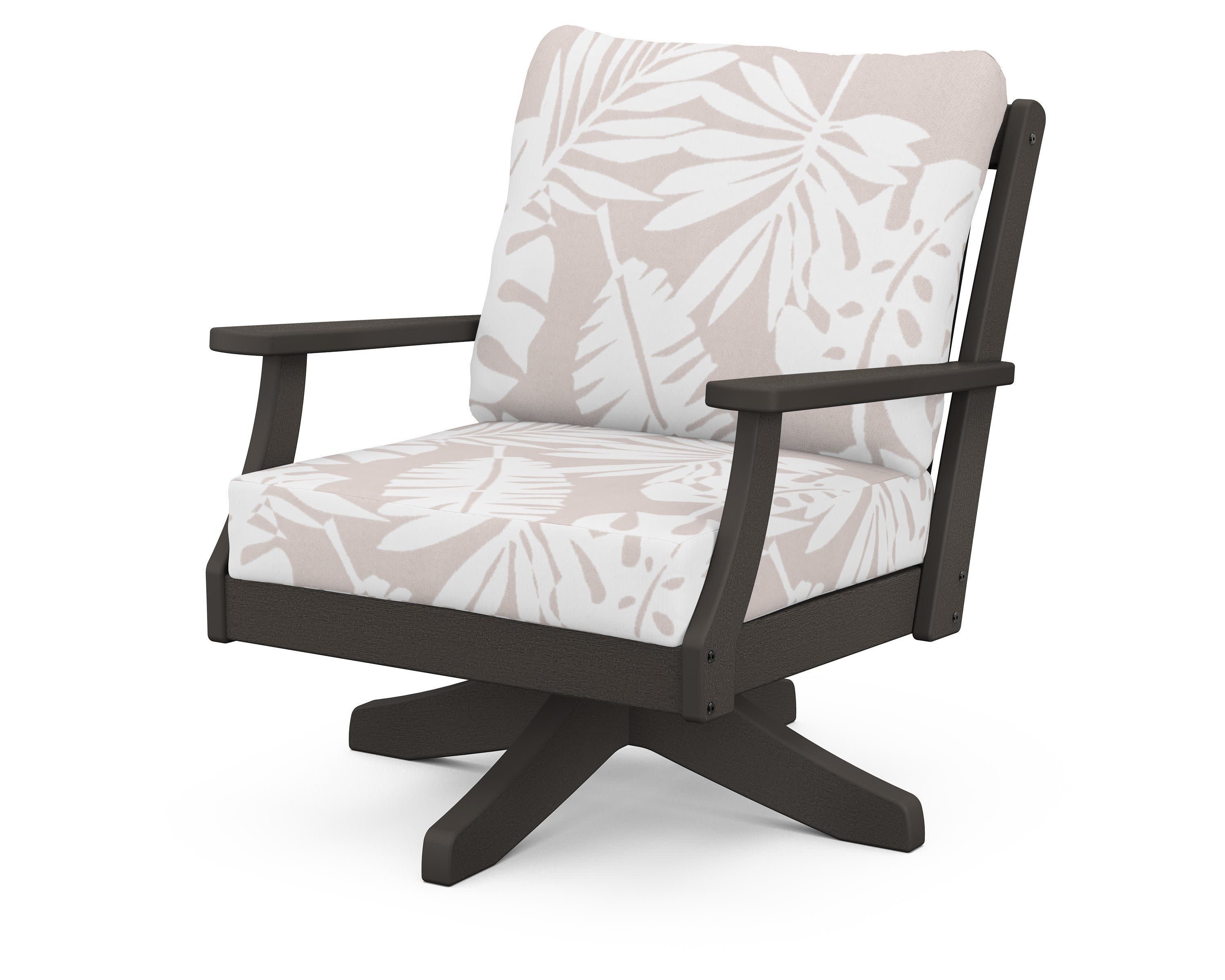 Braxton Deep Seating Swivel Chair in Vintage Coffee / Leaf Dune Burlap