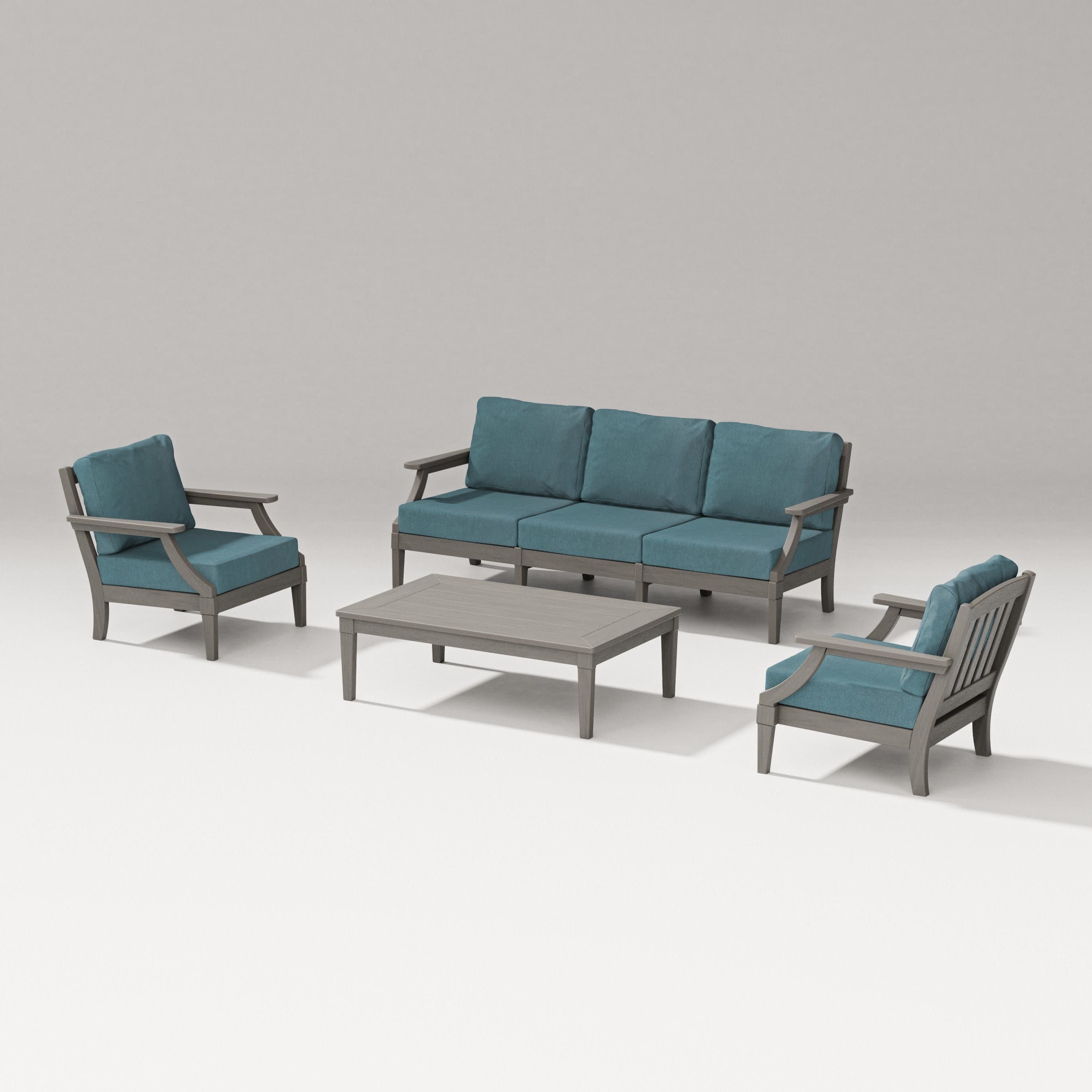 Estate 4-Piece Lounge Sofa Set in Driftwood / Ocean Teal