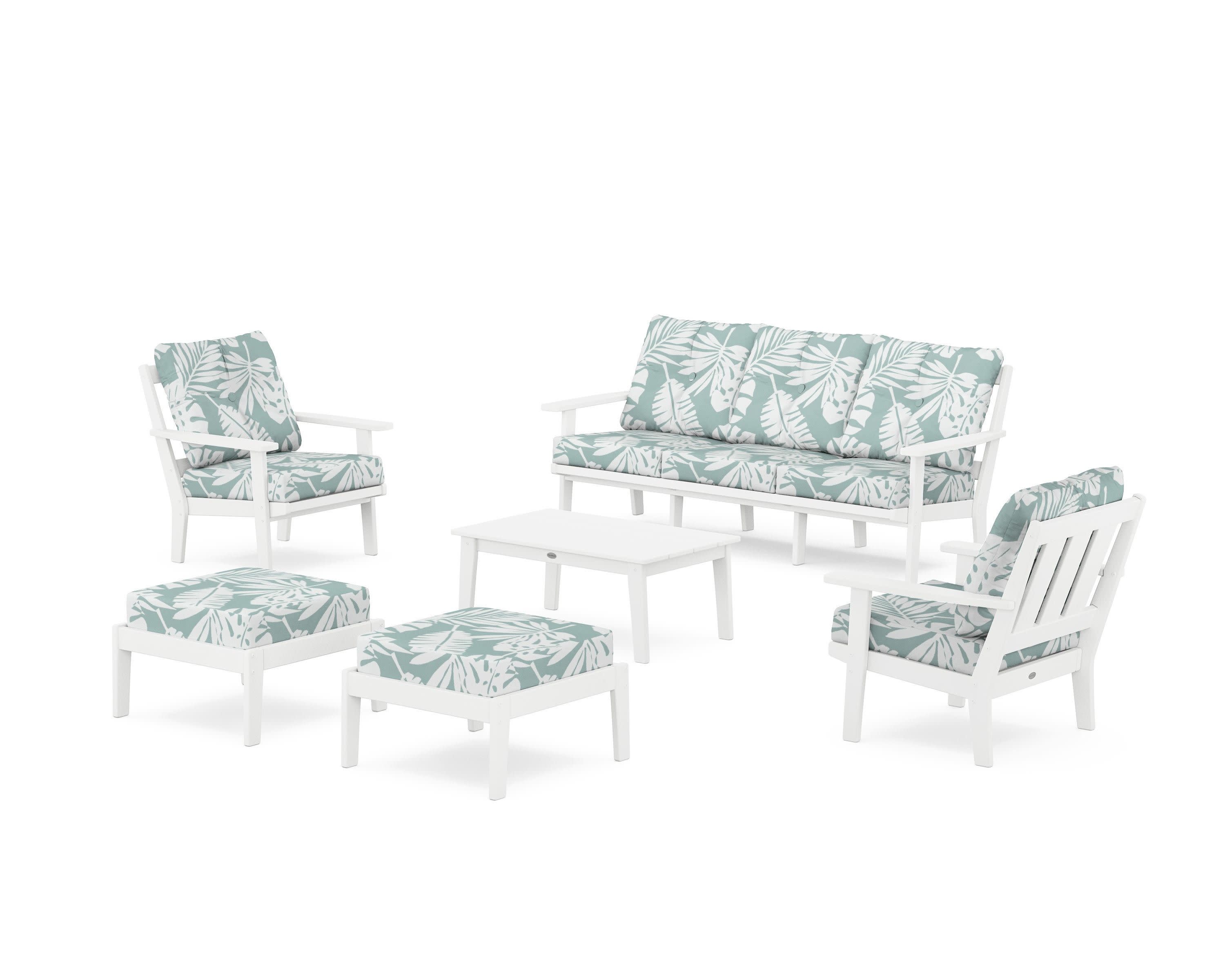 Oxford 6-Piece Lounge Sofa Set in White / Leaf Glacier Spa