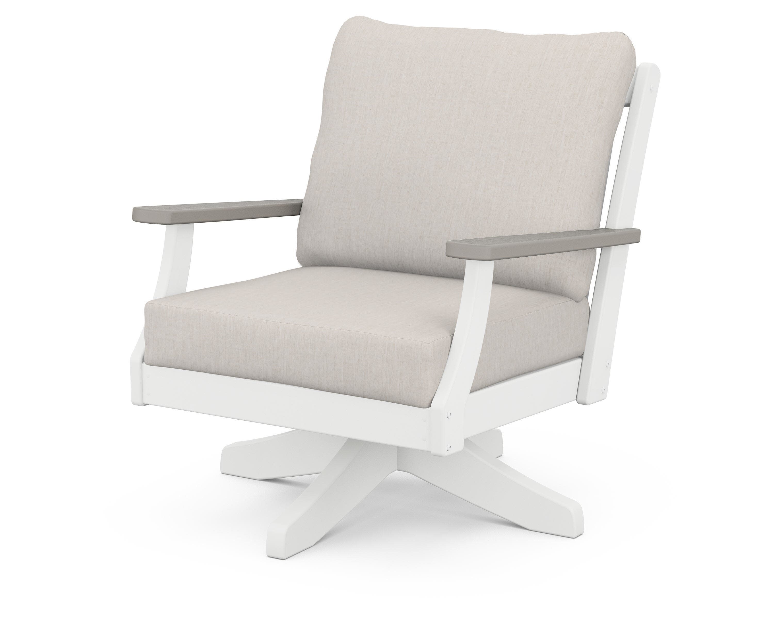 Braxton Deep Seating Swivel Chair in White / Driftwood / Cast Ash