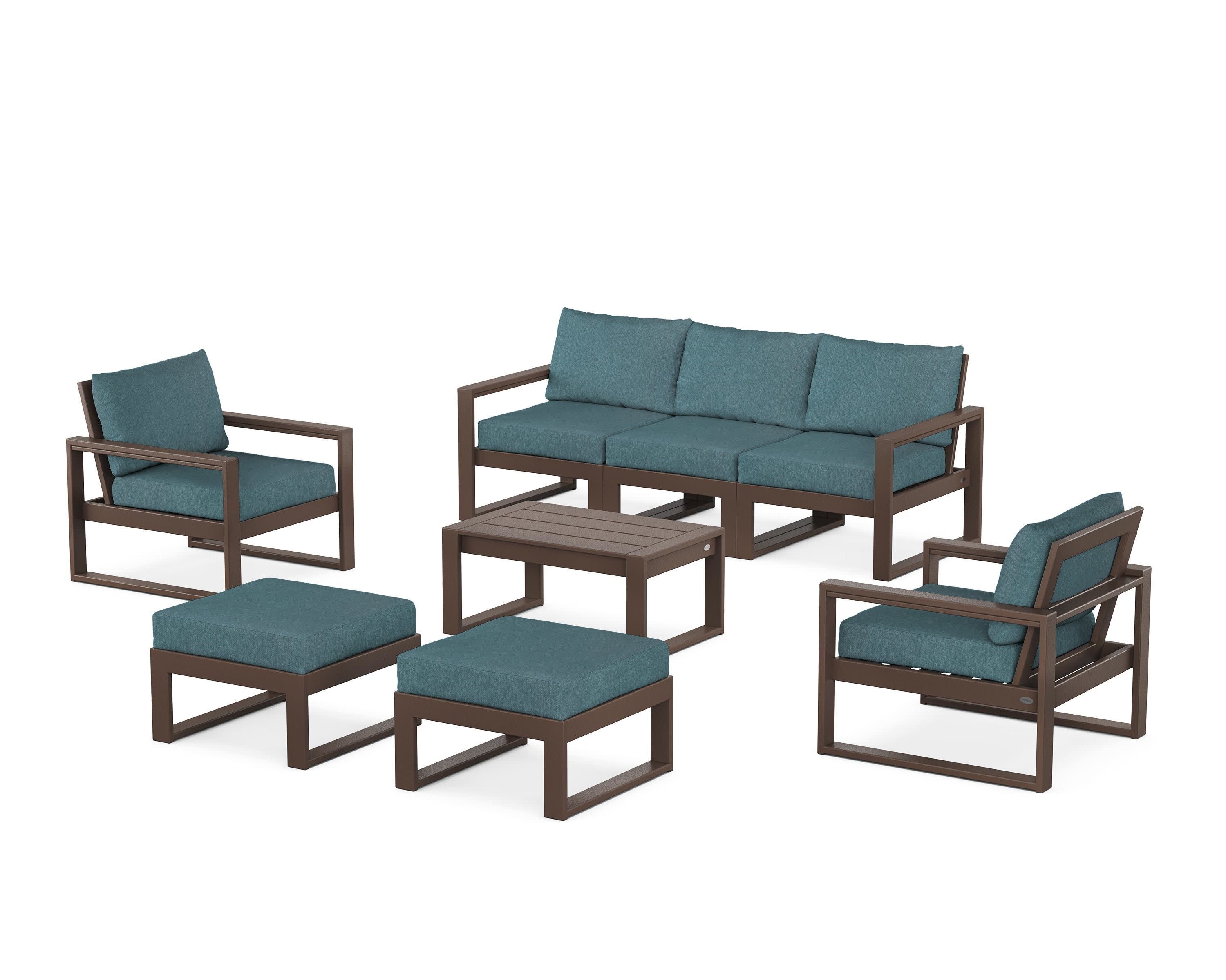 EDGE Sectional 8-Piece Lounge Sofa Set in Mahogany / Ocean Teal