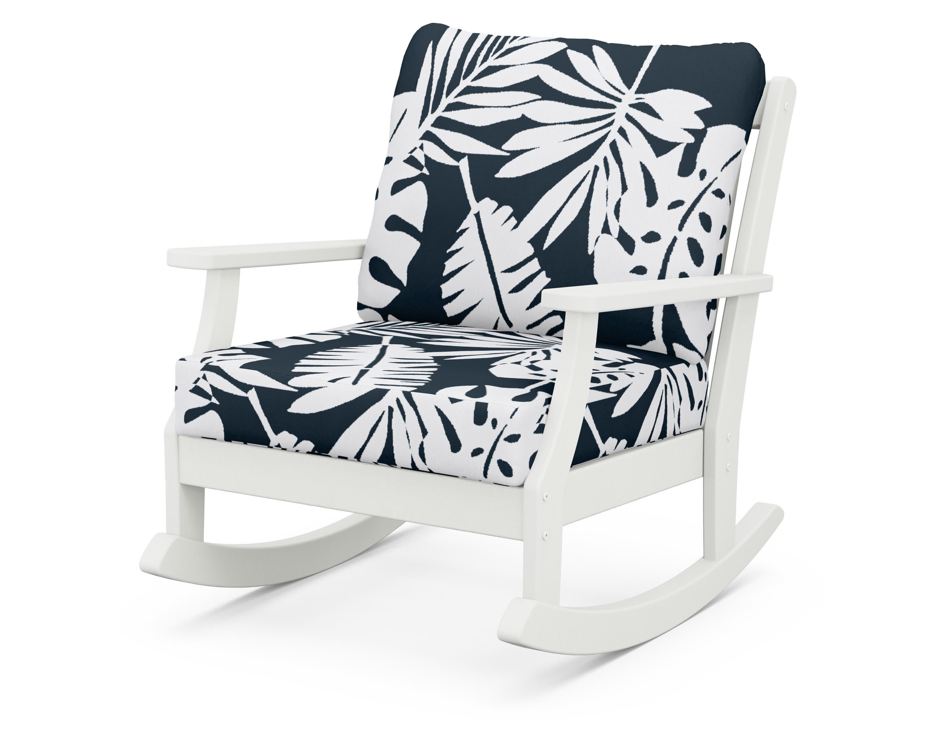 Braxton Deep Seating Rocking Chair in Vintage White / Leaf Marine Indigo
