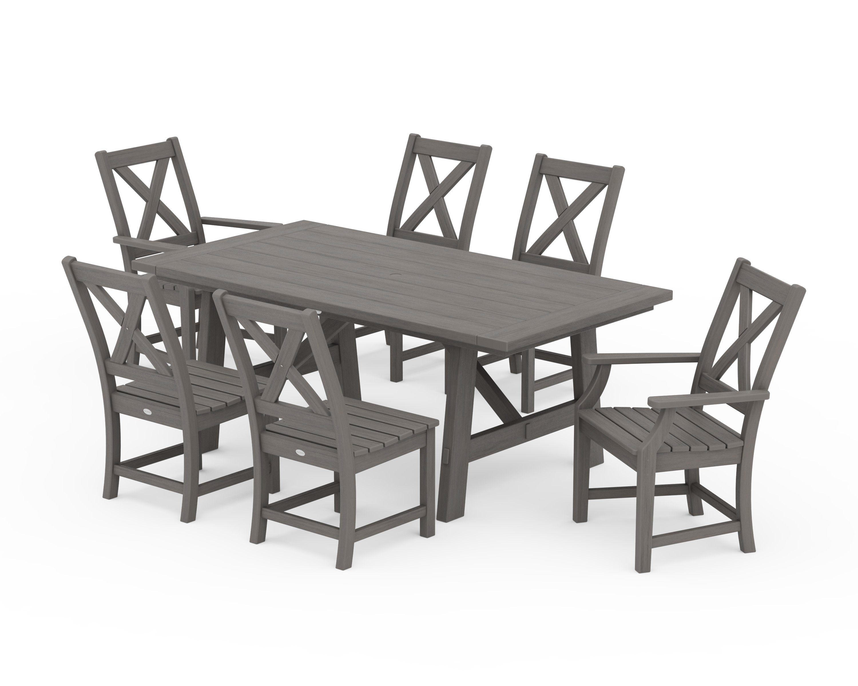 Braxton 7-Piece Rustic Farmhouse Dining Set in Driftwood