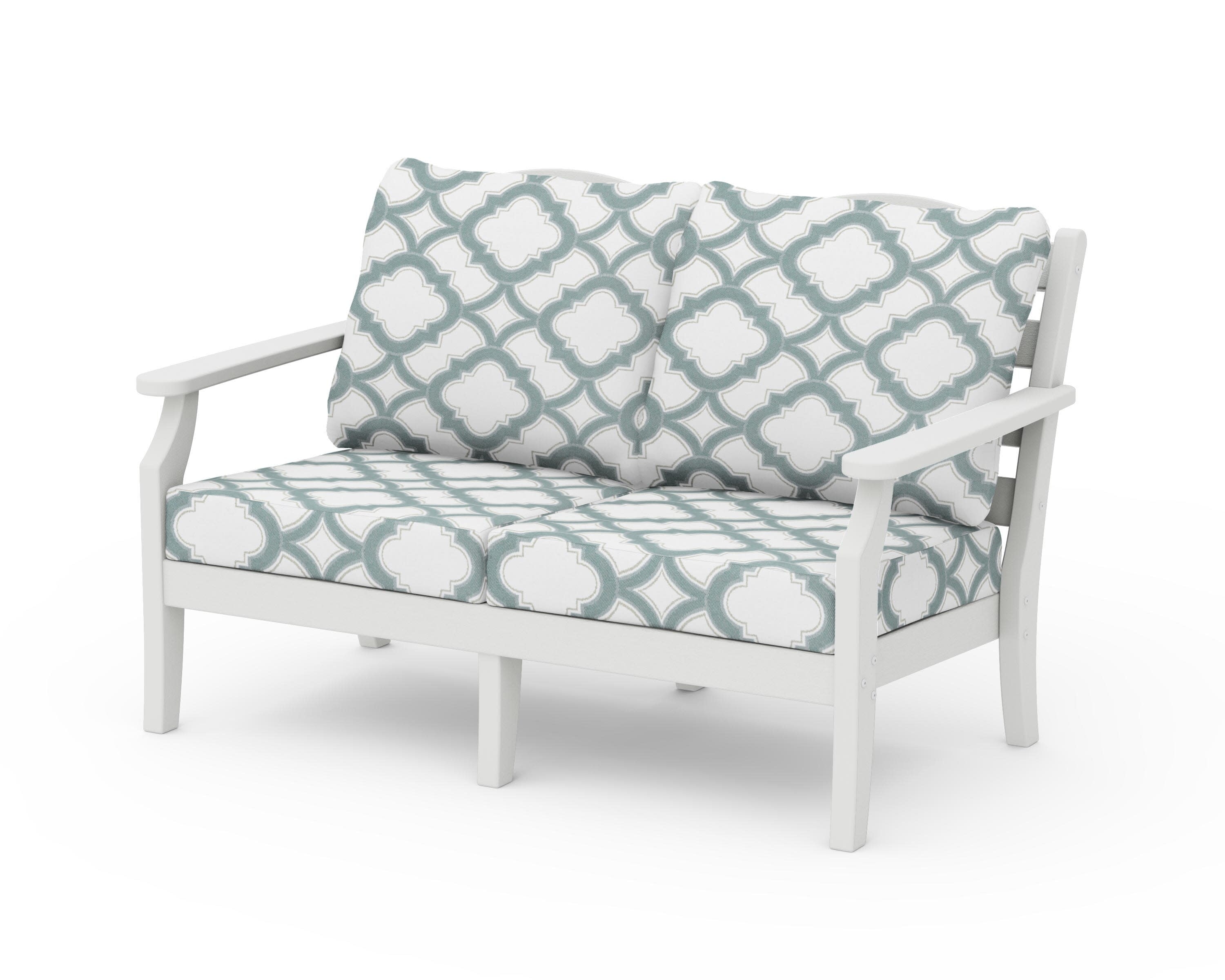 Savannah Deep Seating Loveseat in Vintage White / Trellis Glacier Spa