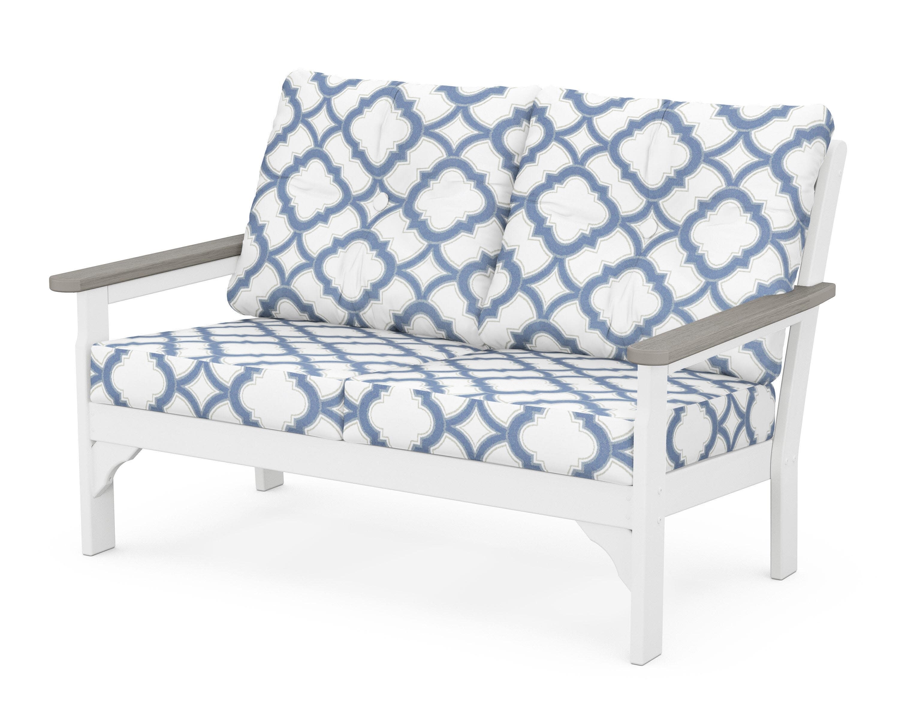 Vineyard Deep Seating Loveseat in White / Driftwood / Trellis Sky Blue