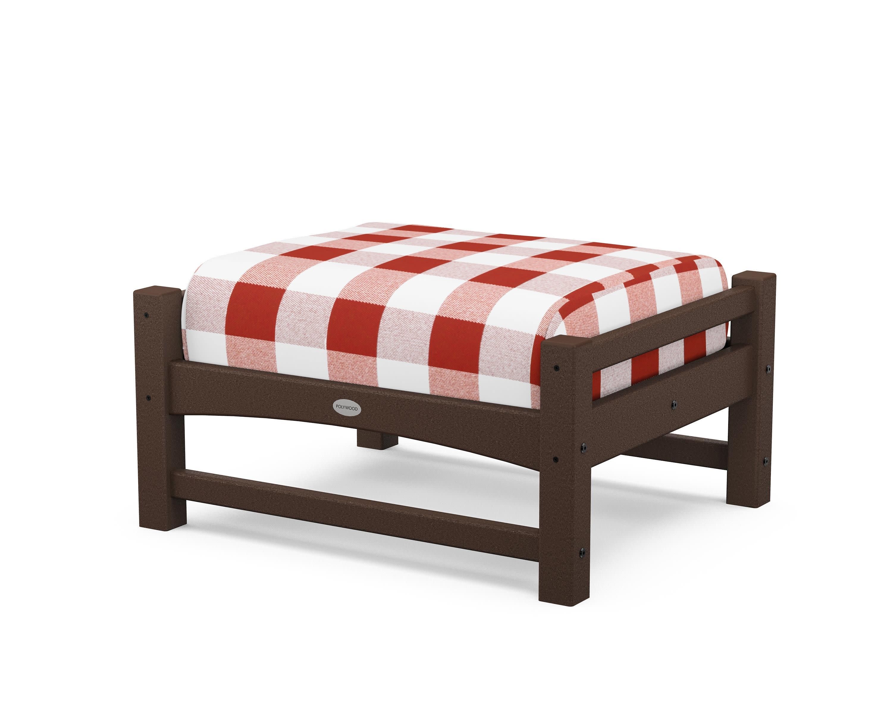 Club Ottoman in Mahogany / Buffalo Plaid Crimson