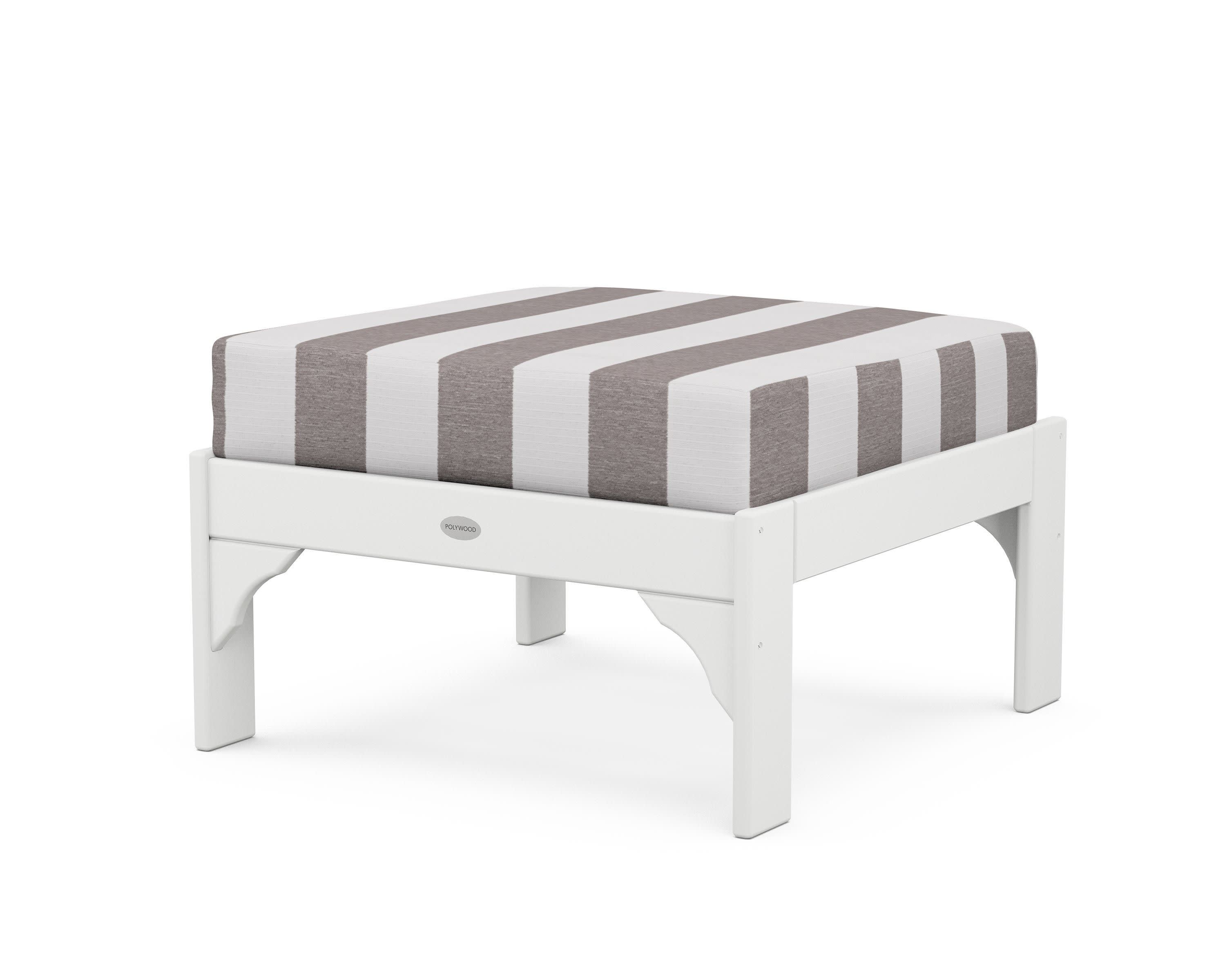 Vineyard Deep Seating Ottoman in White / Cabana Stripe Grey Mist