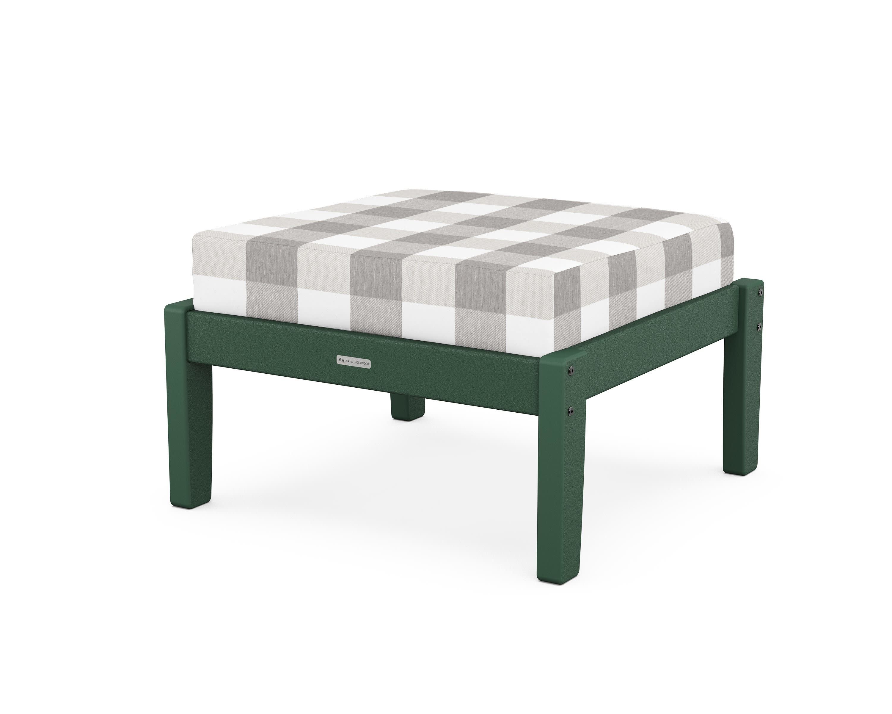 Chinoiserie Deep Seating Ottoman in Green / Buffalo Plaid Grey Mist