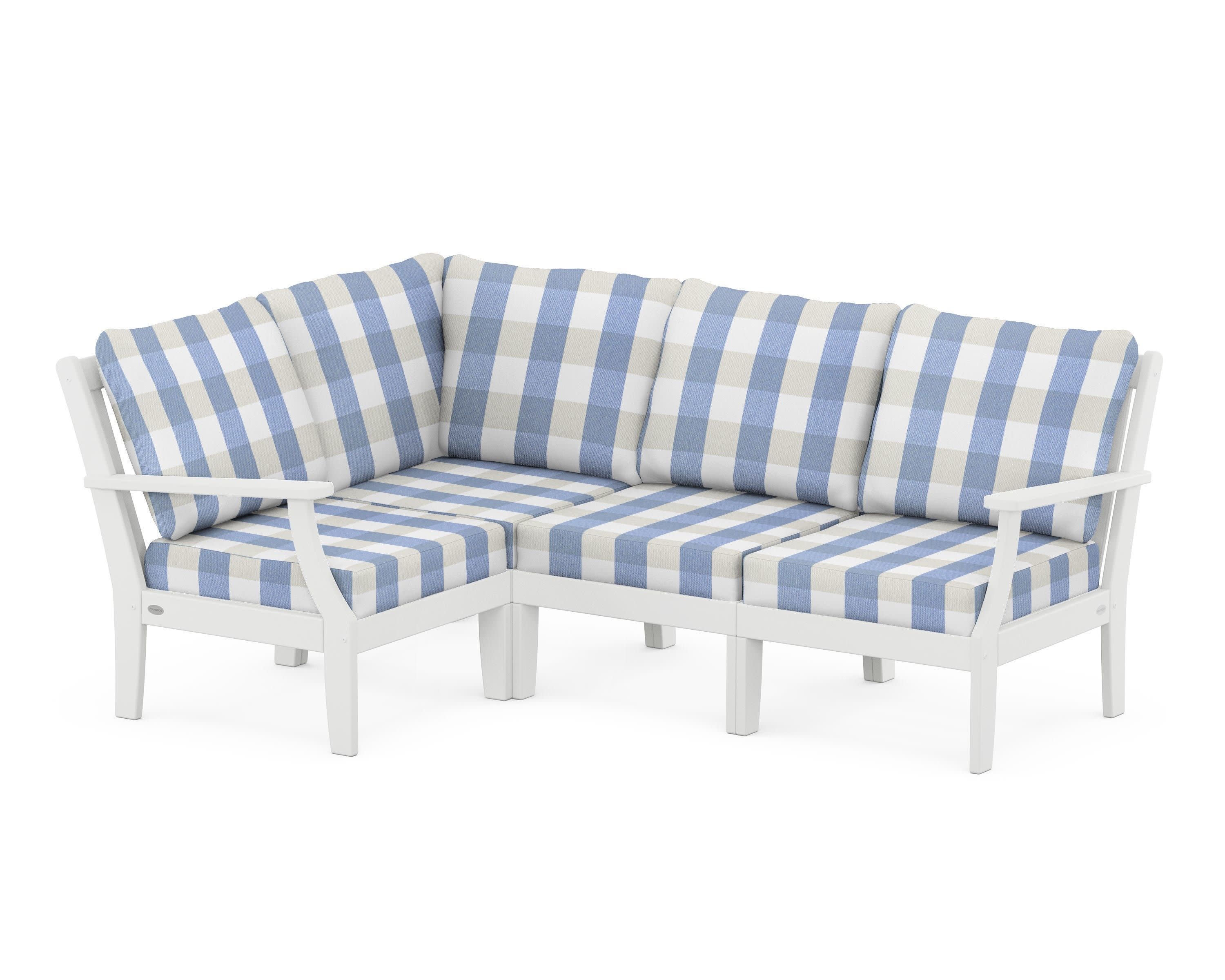 Braxton Modular 4-Piece Deep Seating Set in White / Buffalo Plaid Sky Blue