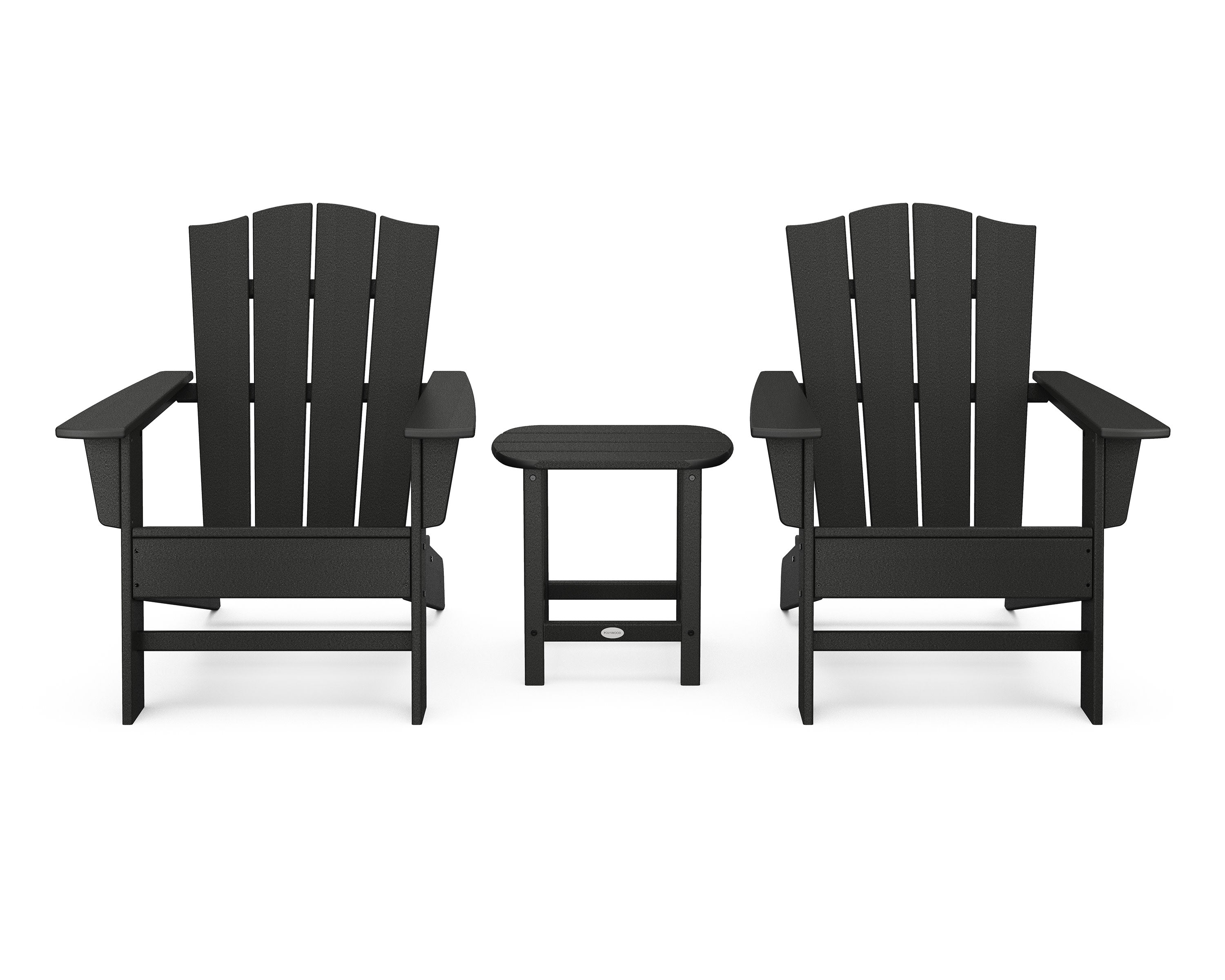 Wave 3-Piece Adirondack Chair Set with The Crest Chairs in Black
