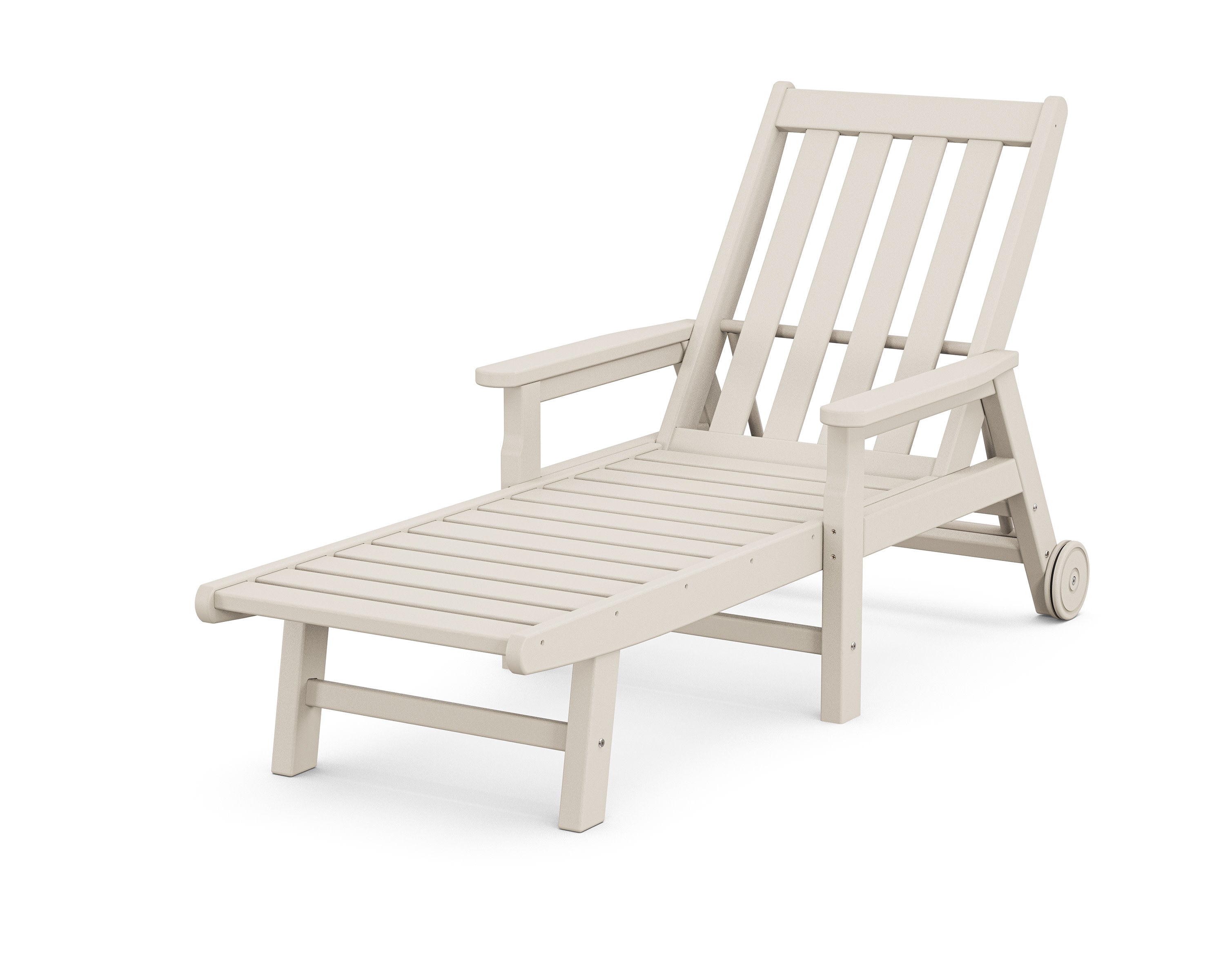 Vineyard Chaise with Arms and Wheels in Sand