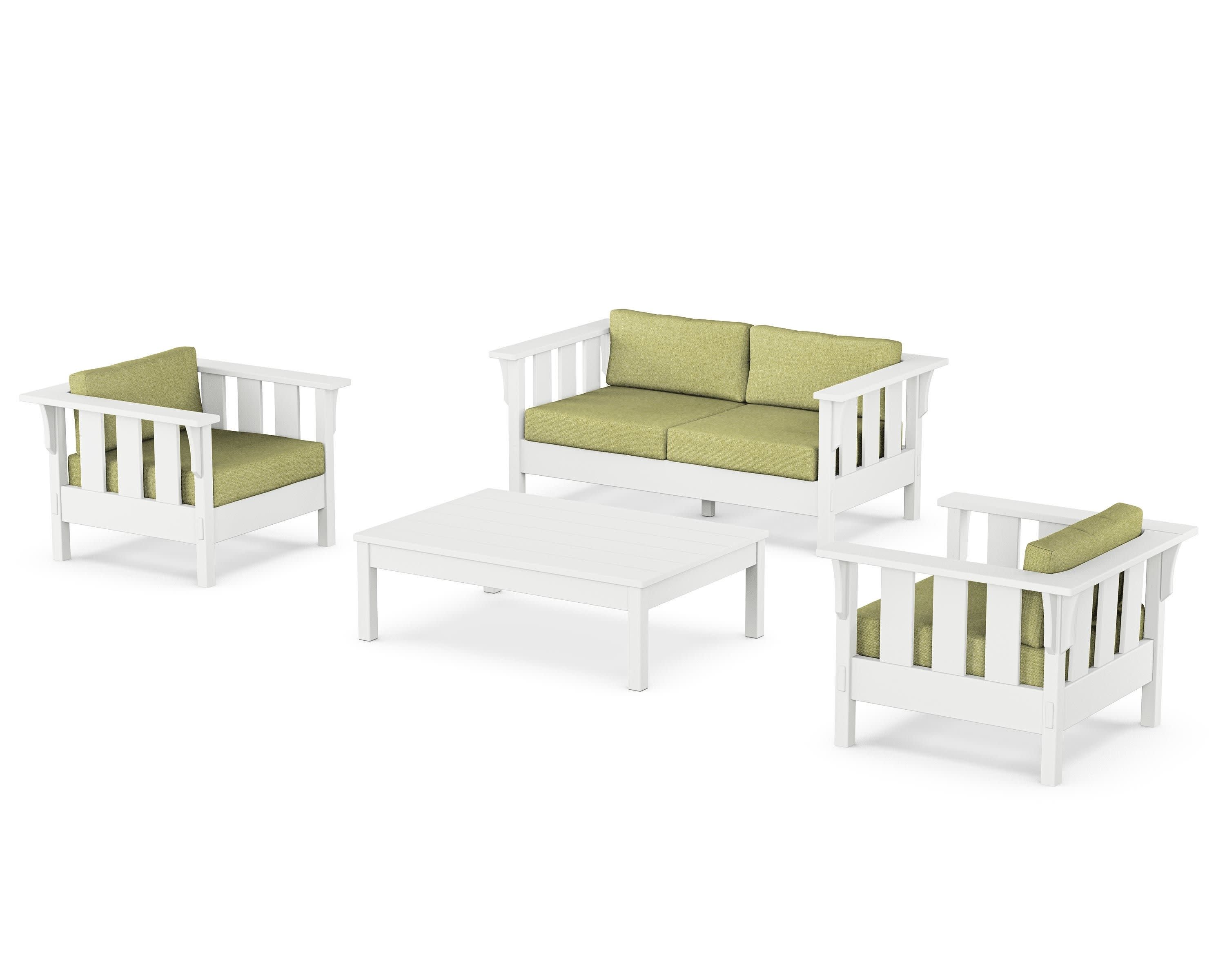 Acadia 4-Piece Deep Seating Set with Loveseat in White / Chartreuse Boucle
