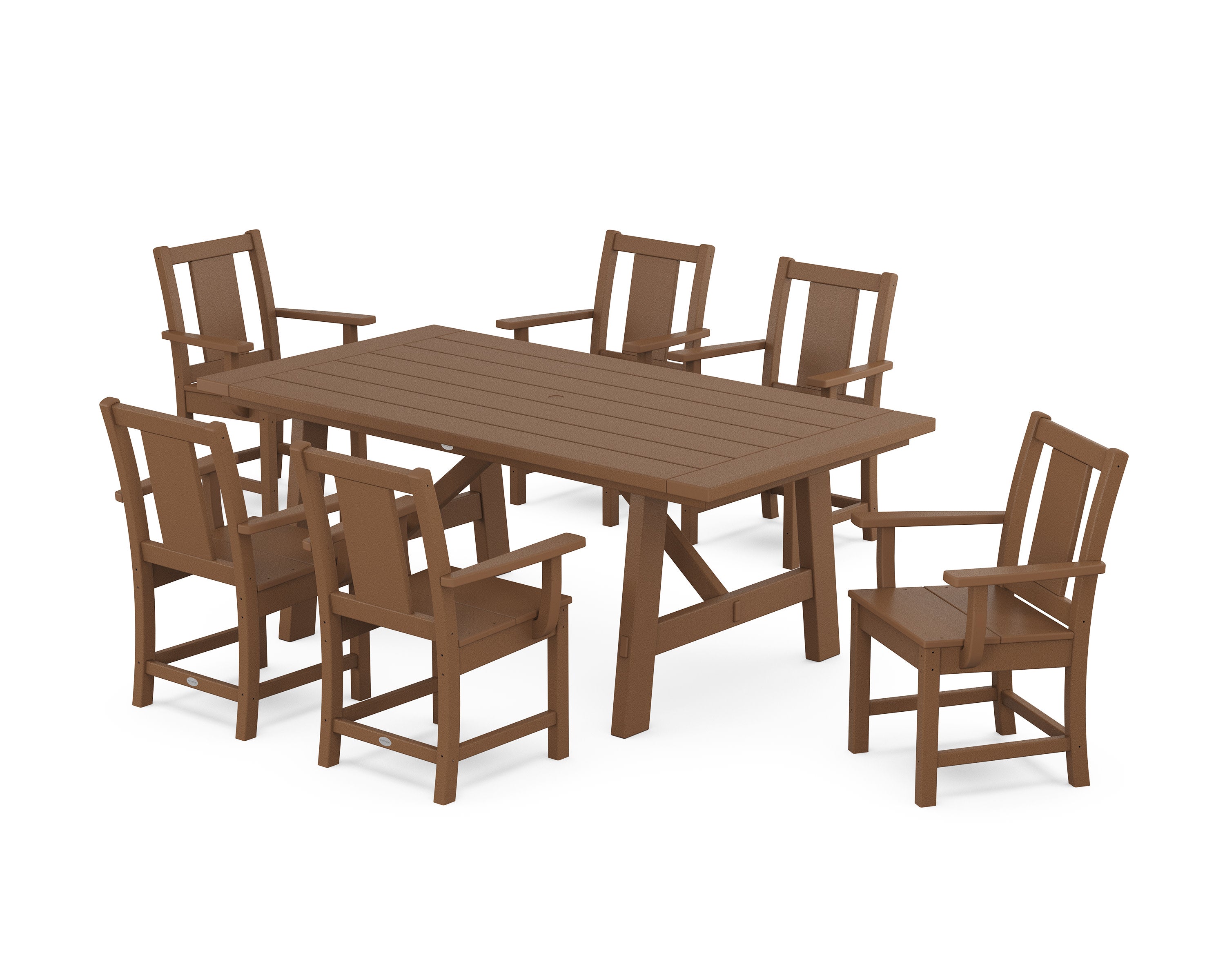 Prairie Arm Chair 7-Piece Rustic Farmhouse Dining Set in Teak