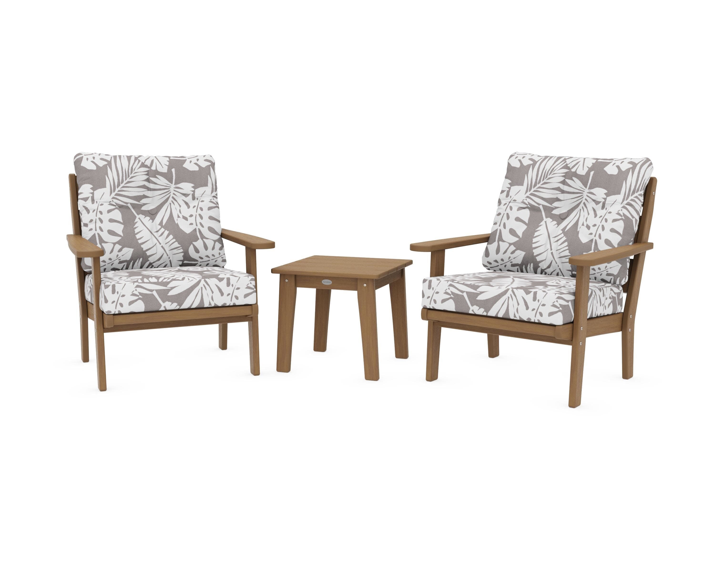 Lakeside 3-Piece Deep Seating Chair Set in Natural / Leaf Grey Mist