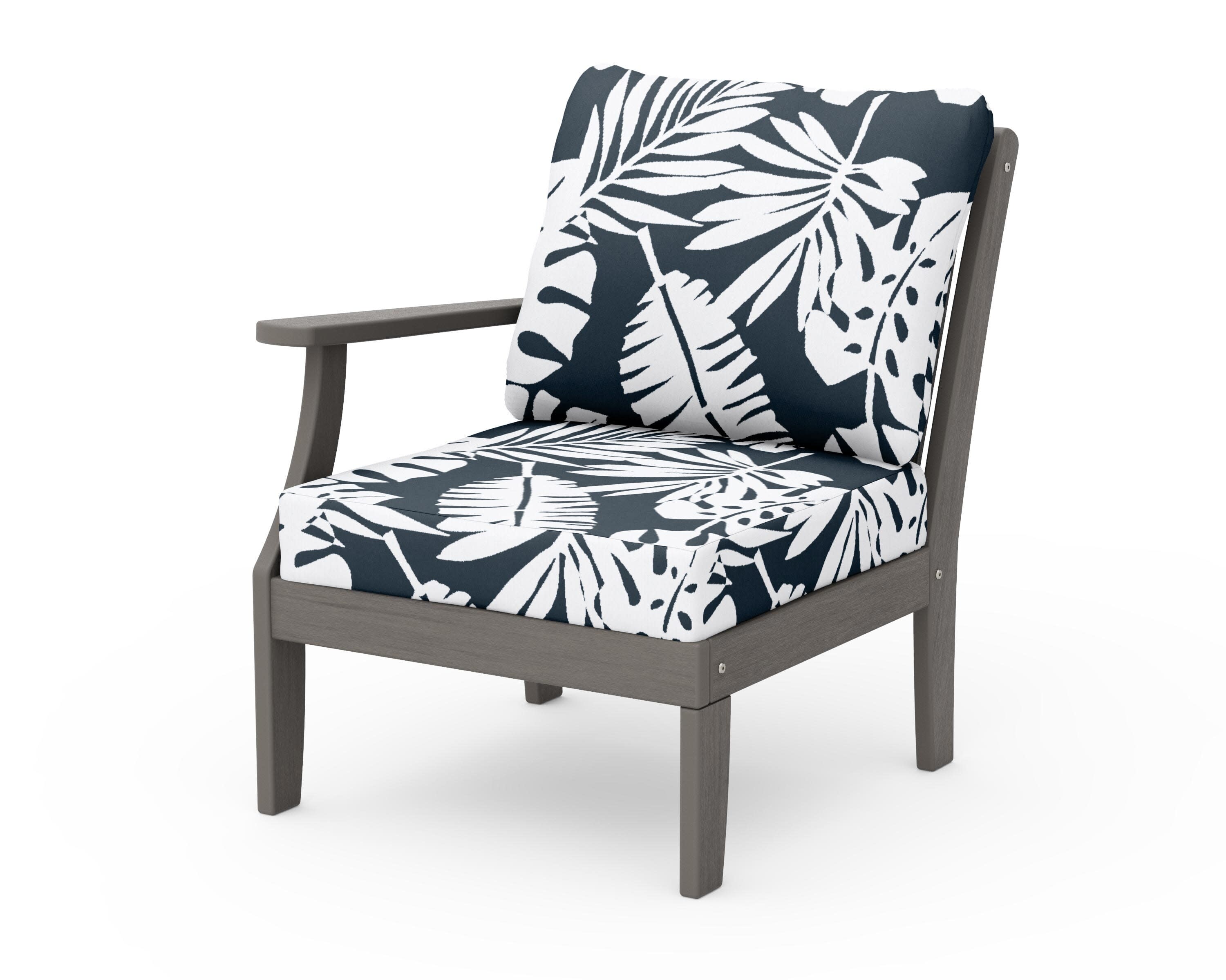 Braxton Modular Left Arm Chair in Driftwood / Leaf Marine Indigo