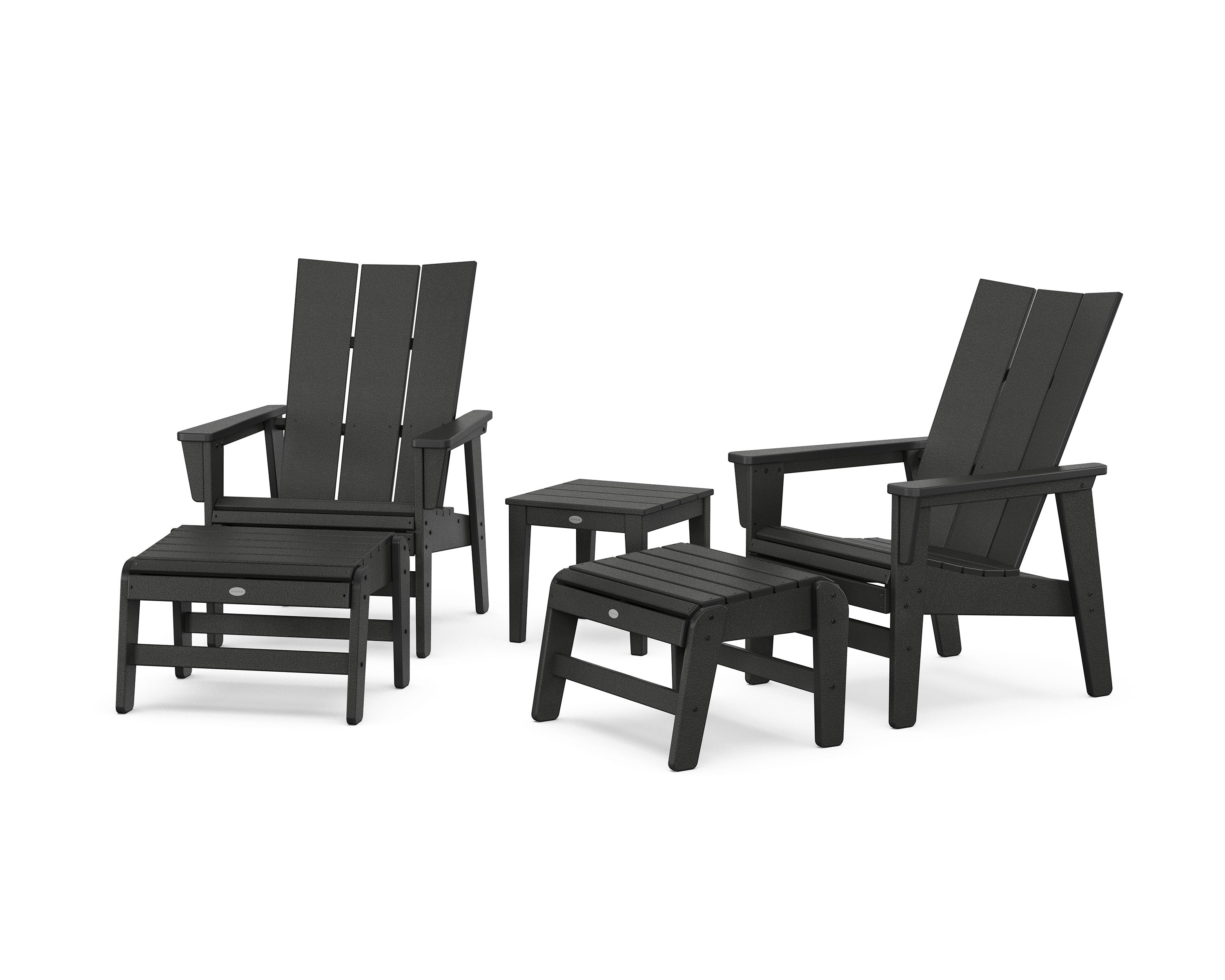 5-Piece Modern Grand Upright Adirondack Set with Ottomans and Side Table in Black