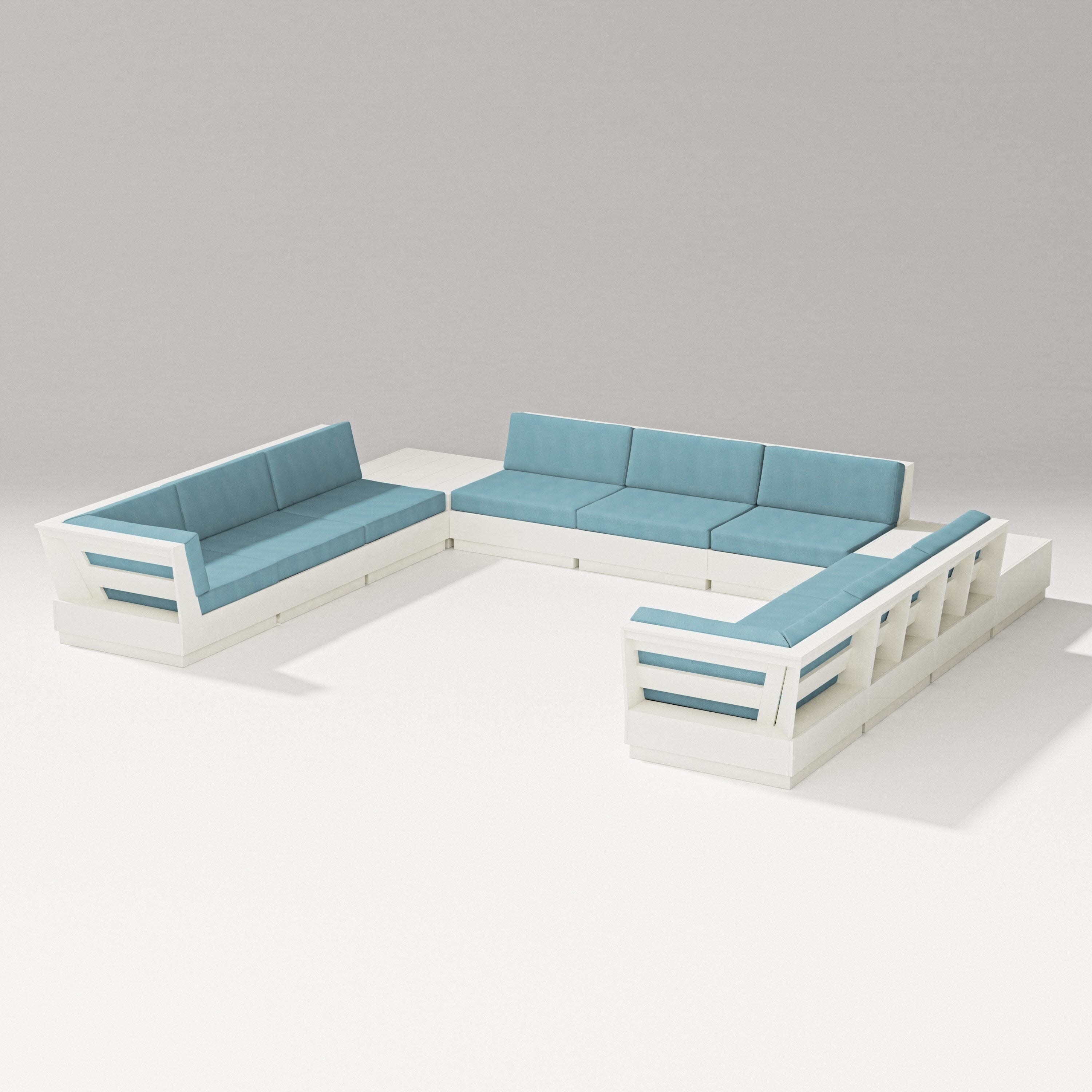 Elevate 11-Piece U-Shaped Sofa Sectional in Vintage White / Lattice Sky Blue