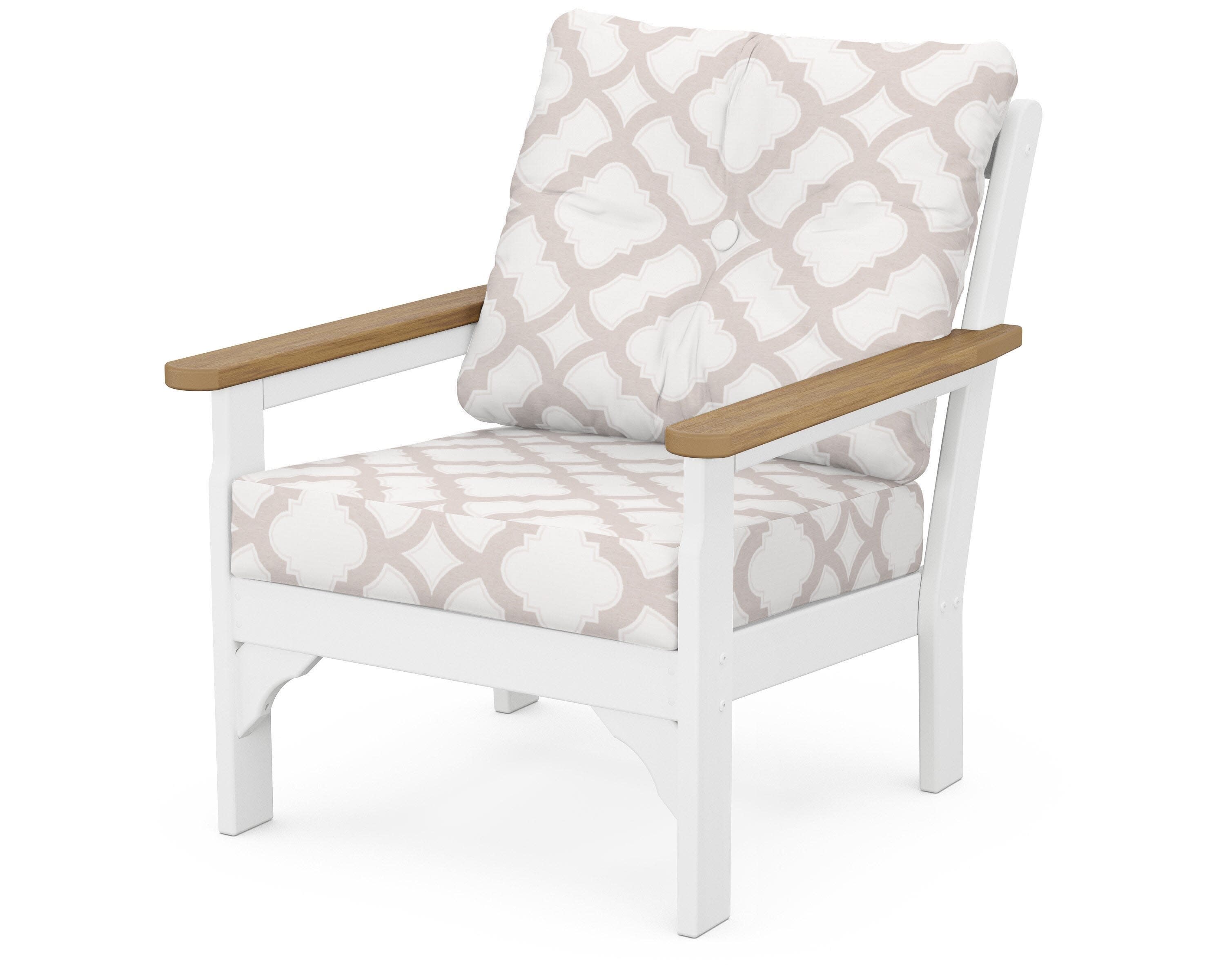 Vineyard Deep Seating Chair in White / Natural / Trellis Dune Burlap