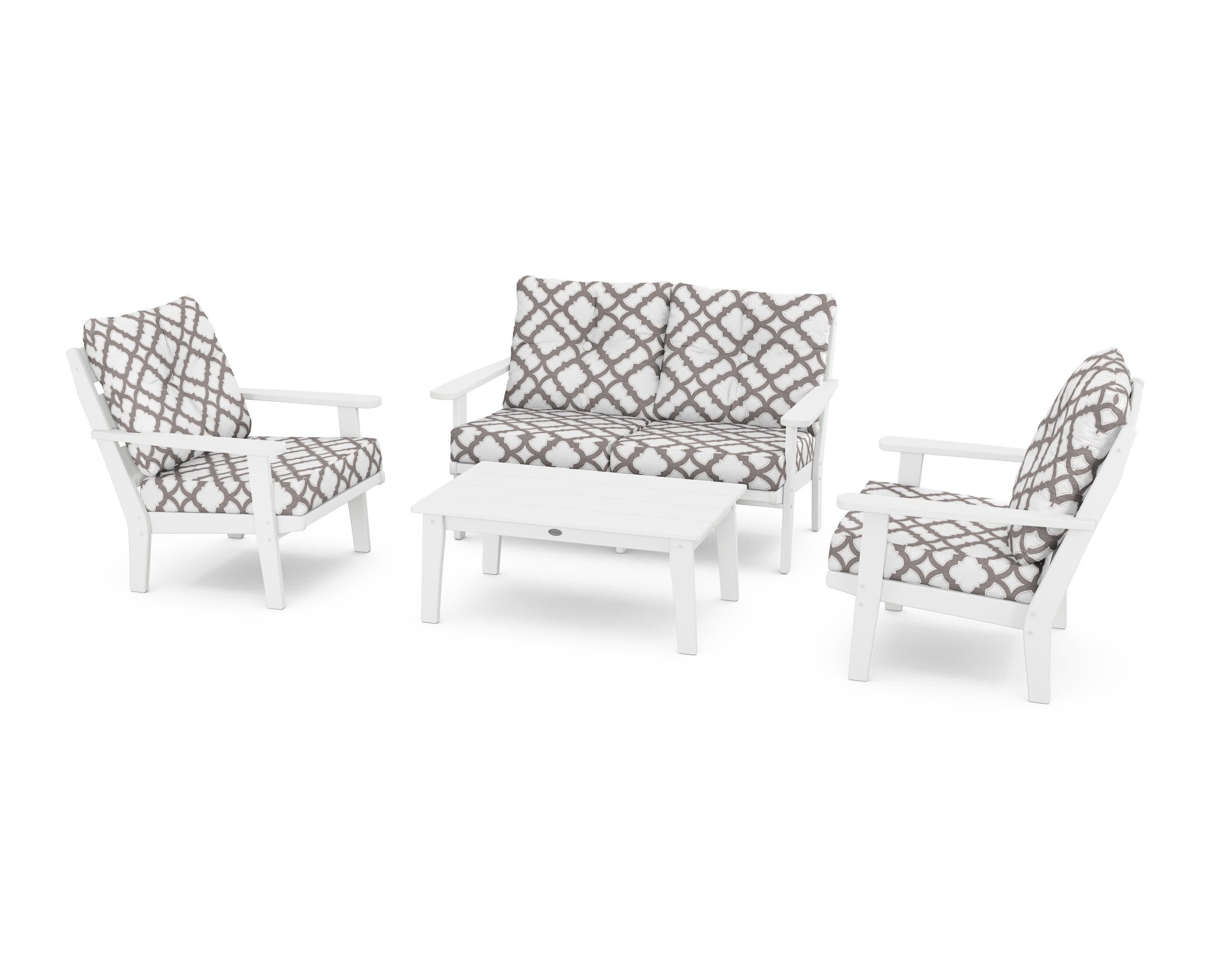 Lakeside 4-Piece Deep Seating Set in White / Trellis Grey Mist