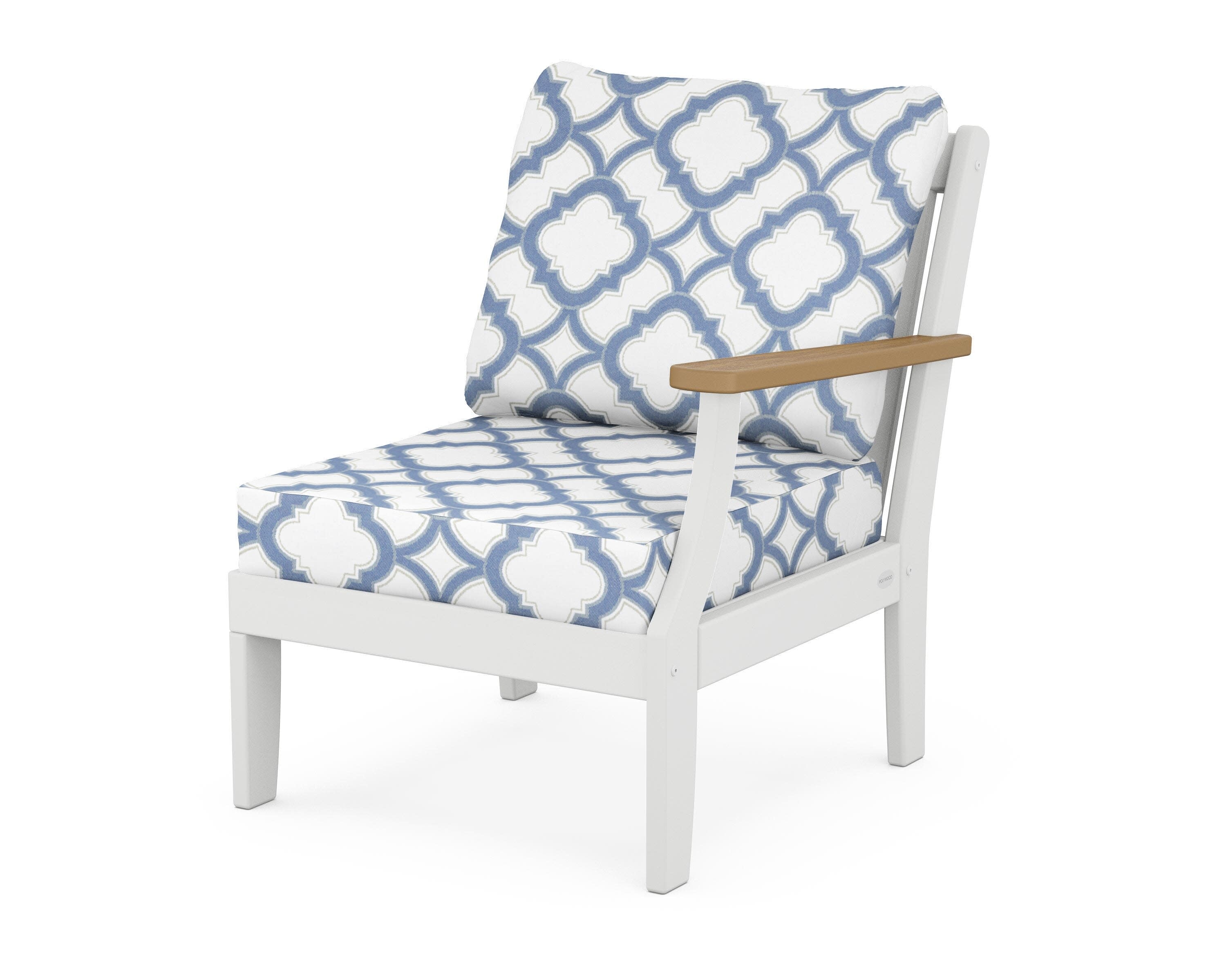 Braxton Modular Right Arm Chair in White / Natural / Trellis Sky Blue