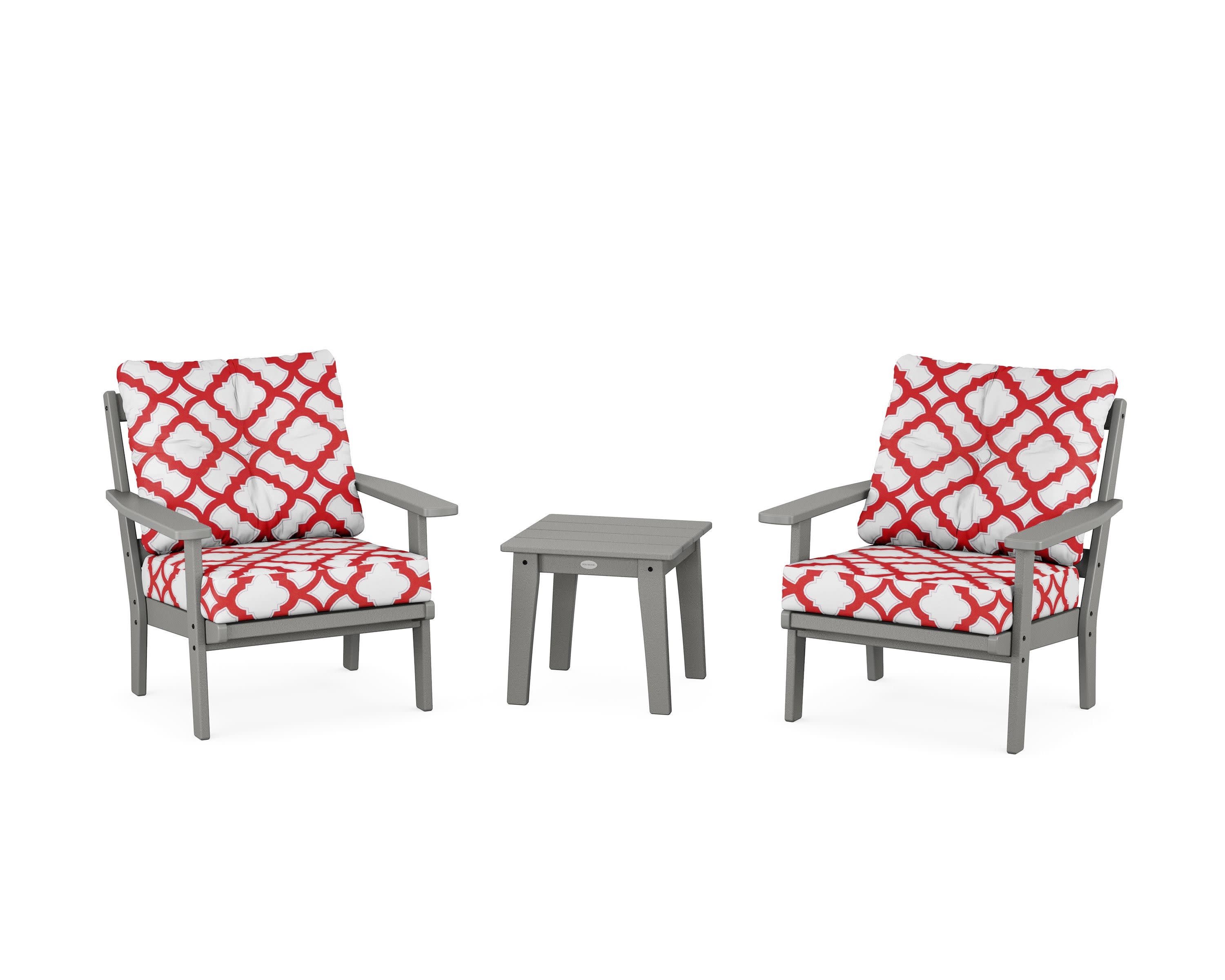 Oxford 3-Piece Deep Seating Set in Slate Grey / Trellis Crimson