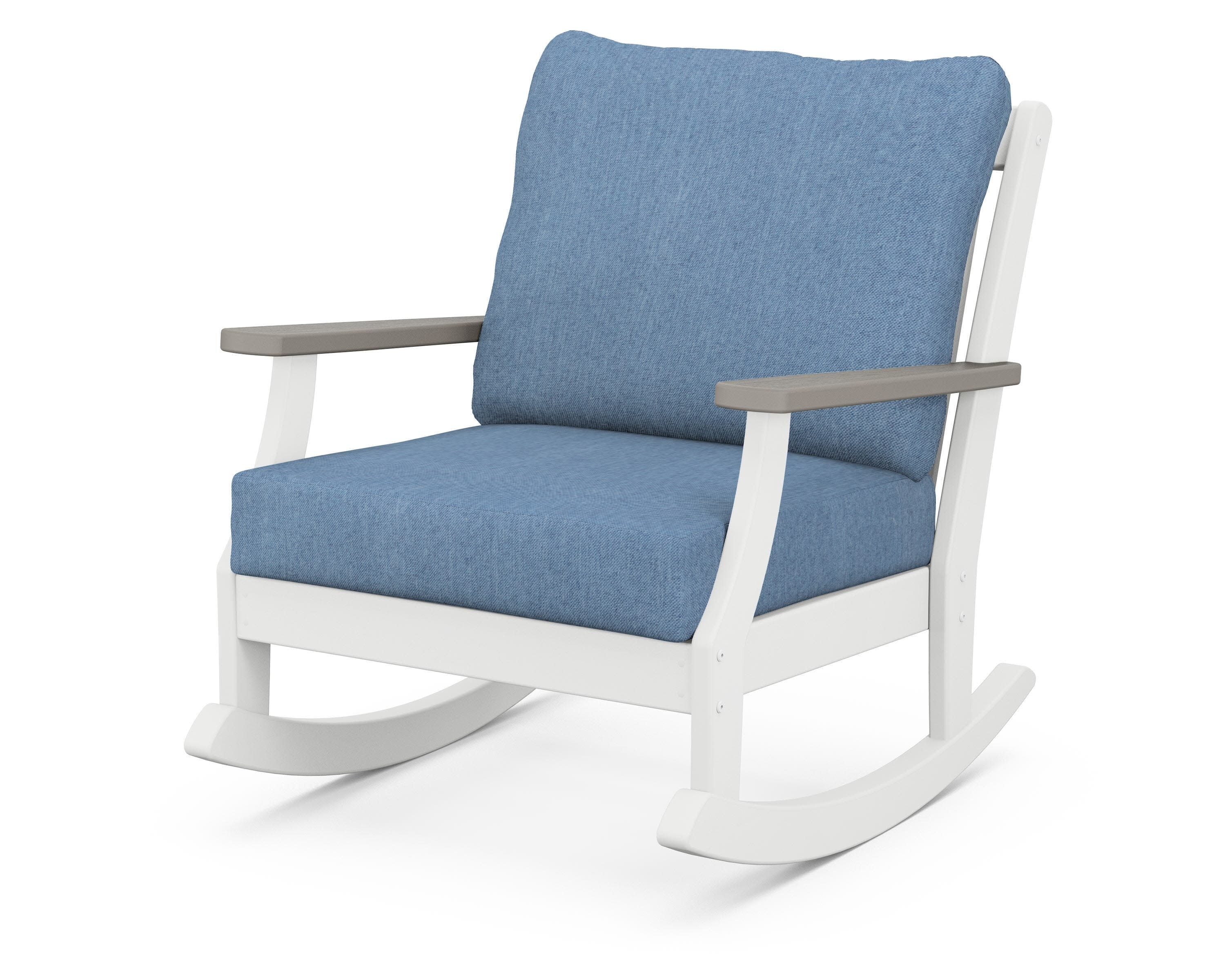 Braxton Deep Seating Rocking Chair in White / Driftwood / Sky Blue