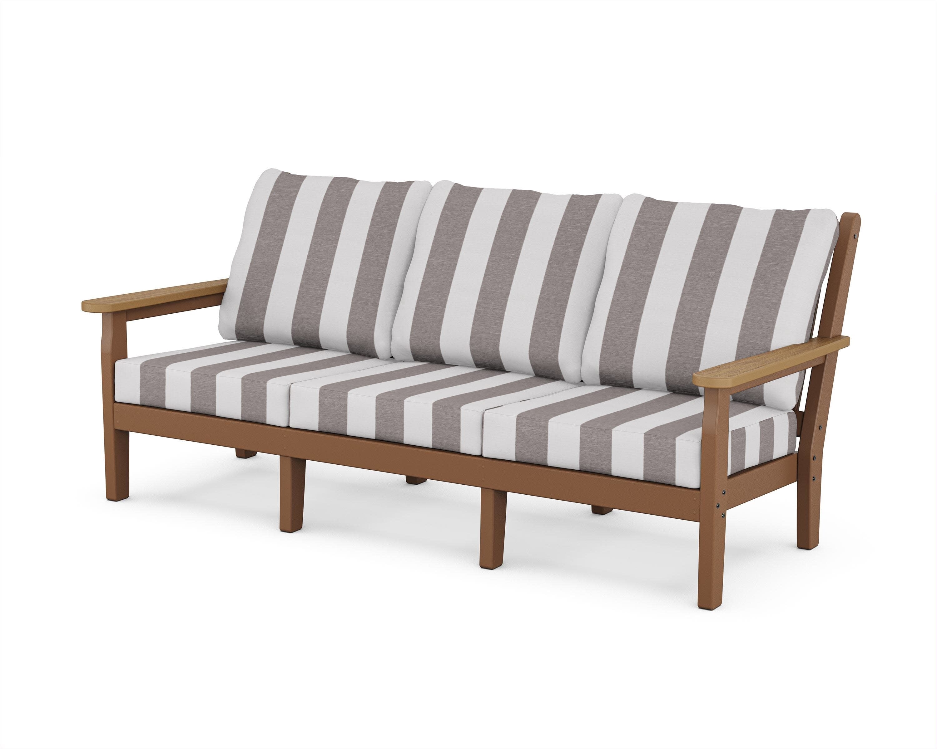 Chippendale Deep Seating Sofa in Teak / Natural / Cabana Stripe Grey Mist